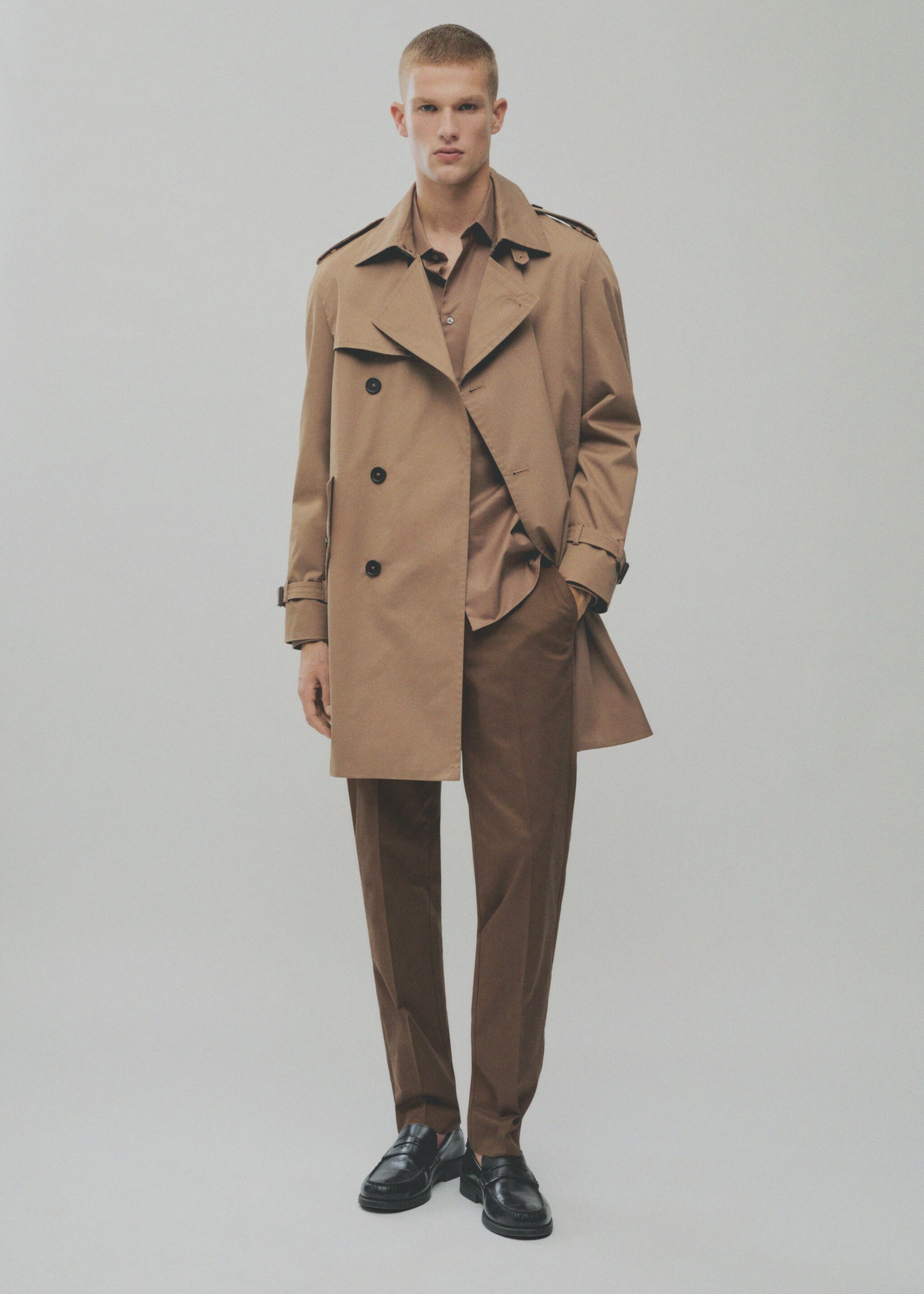 Regular-fit cotton trousers - Details of the article 3, Brown. Ref: 87020252-00.