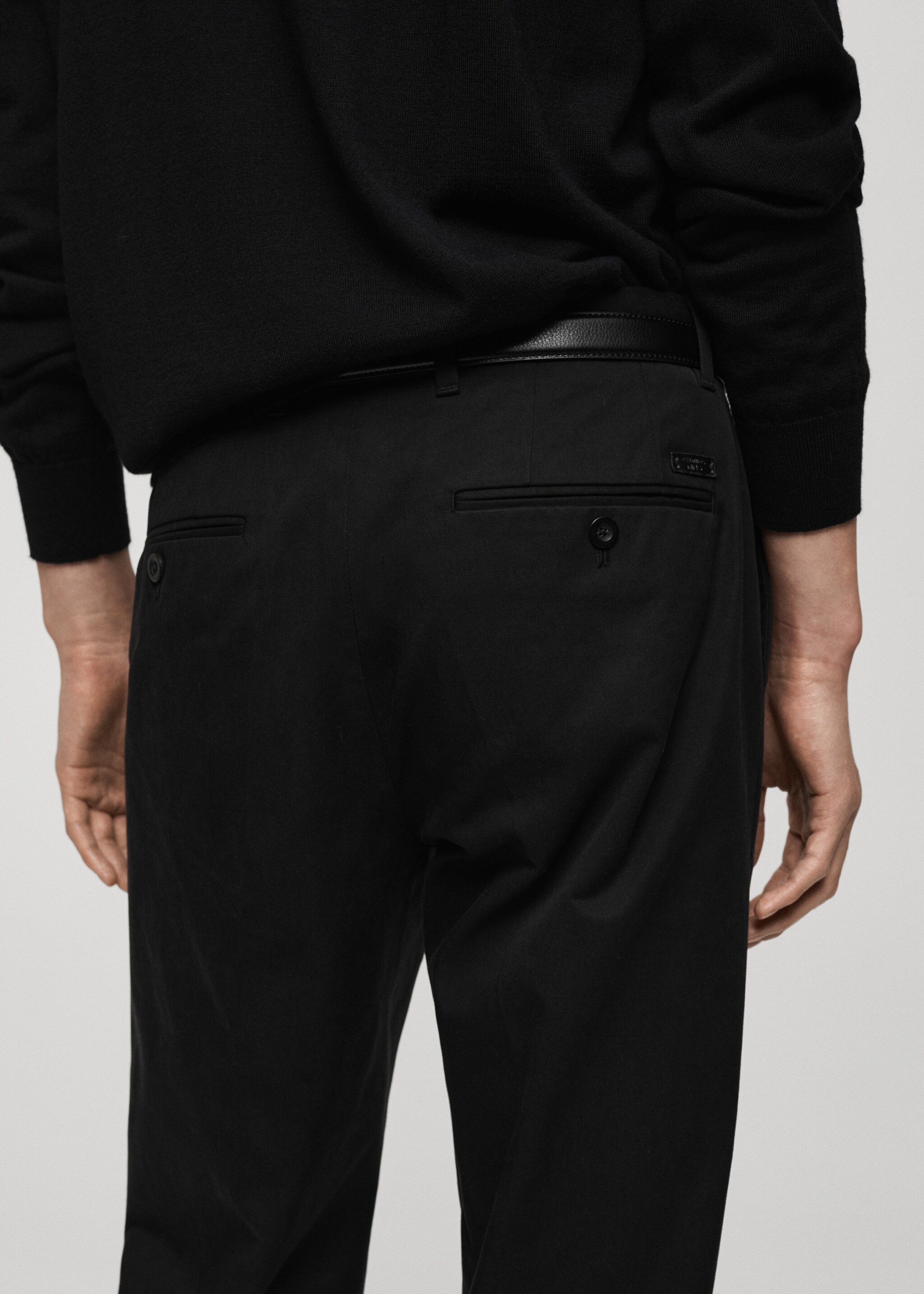 Regular-fit cotton trousers - Details of the article 2, Black. Ref: 87020252-00.