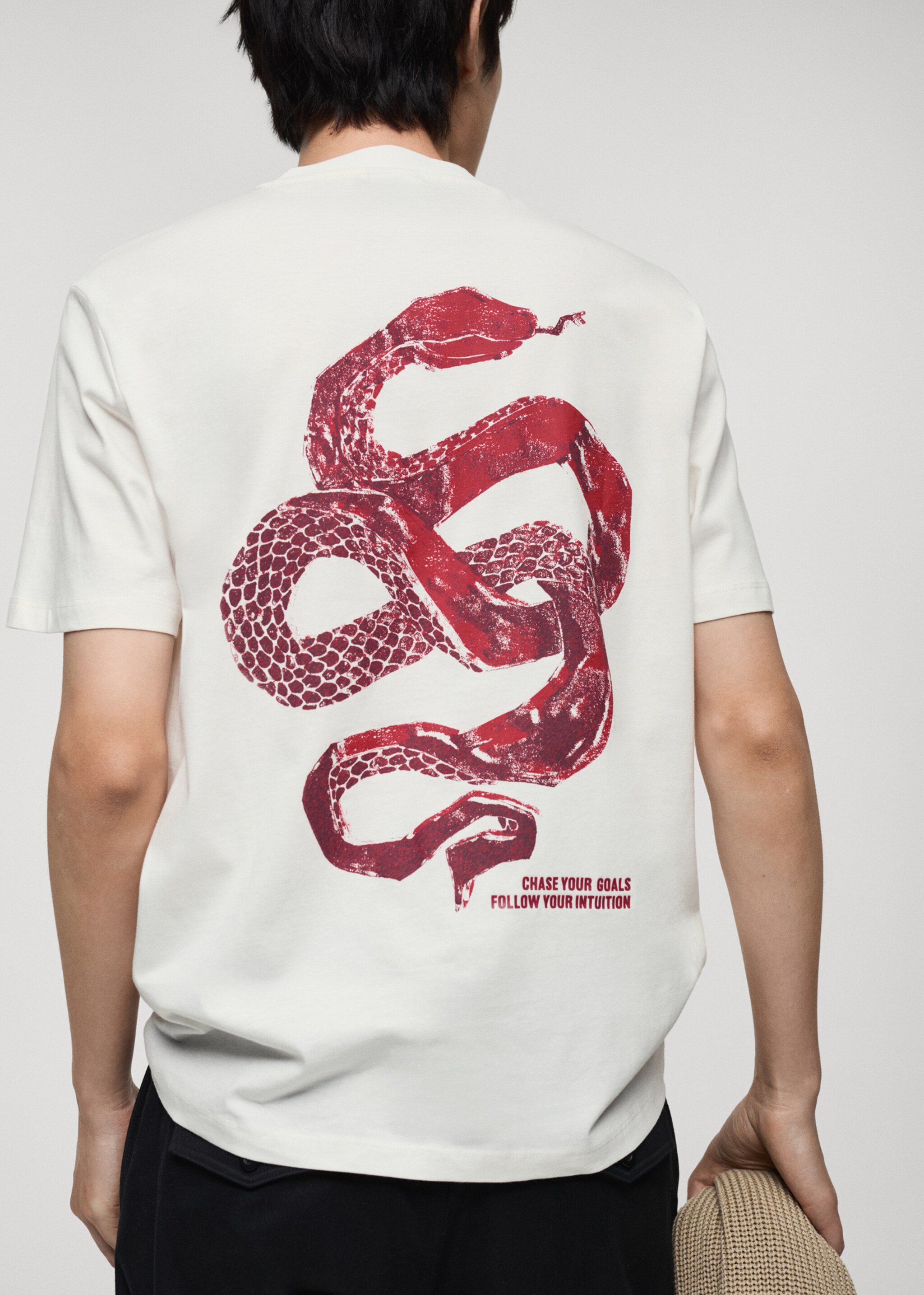 T-Shirt aus 100 % Baumwolle mit kombiniertem Print - Rückseite des Artikels, Weiß. Ref: 87020255-00.