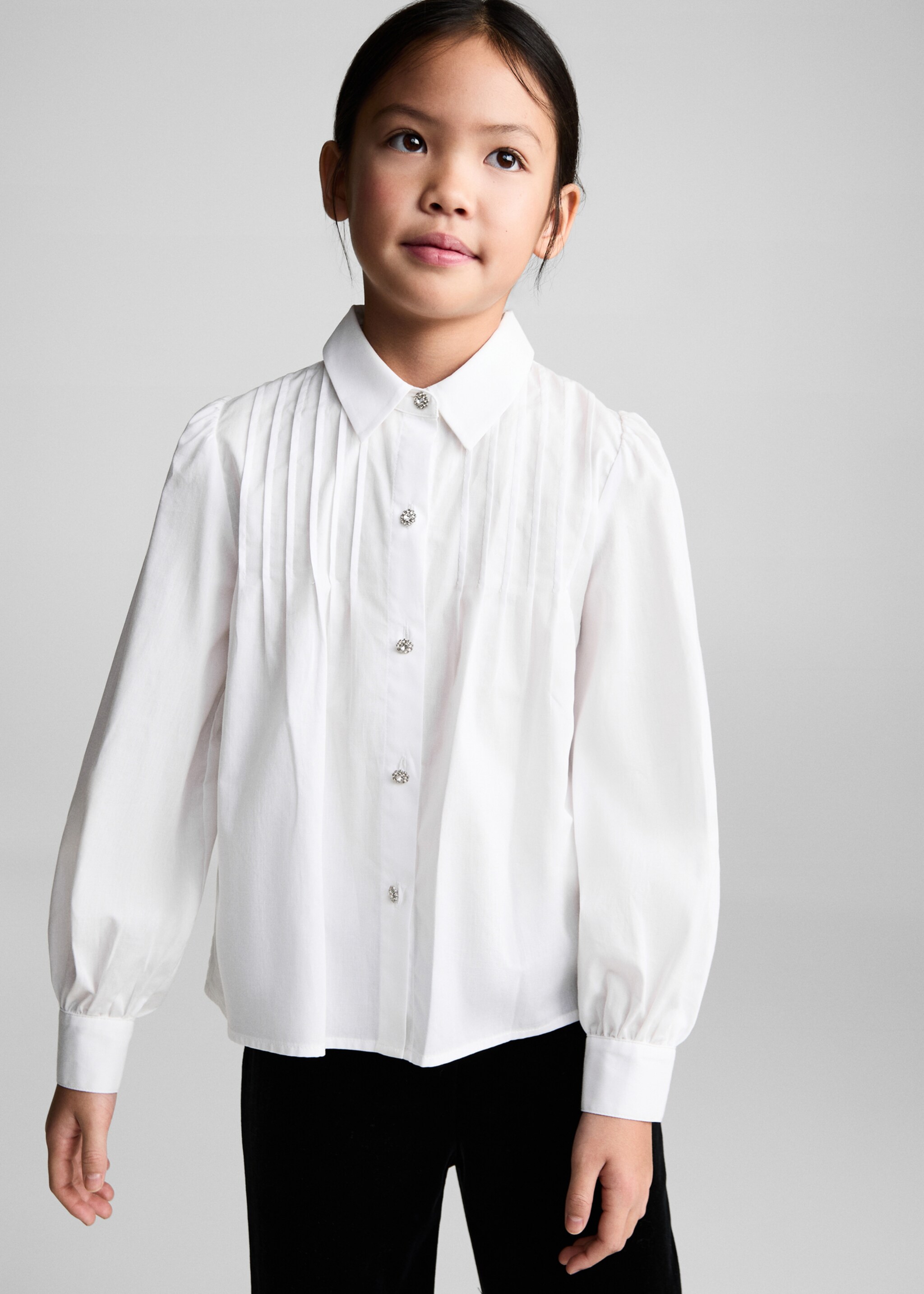Cotton shirt with jewel buttons - Medium plane, White. Ref: 87020258-00.