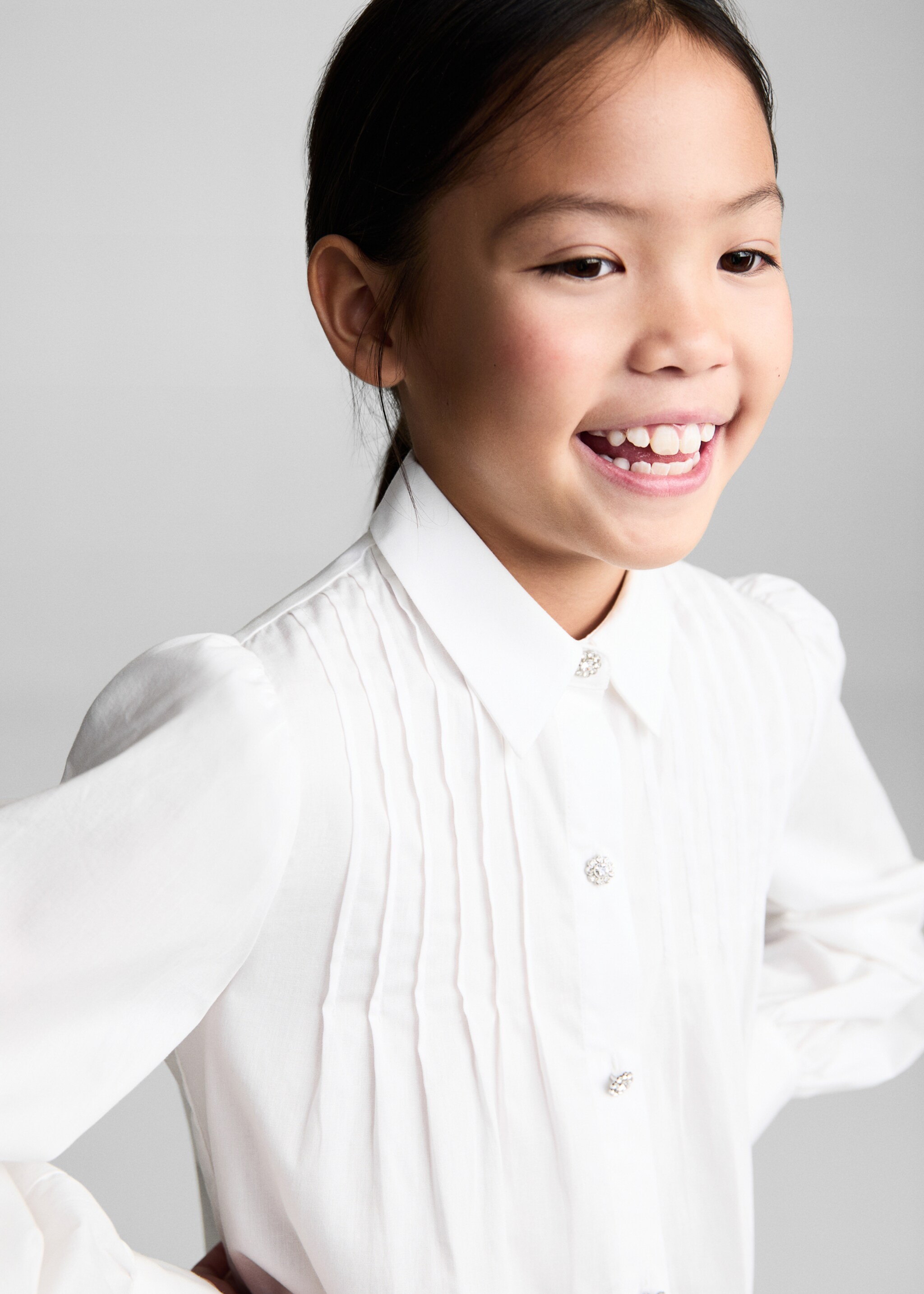 Cotton shirt with jewel buttons - Details of the article 1, White. Ref: 87020258-00.