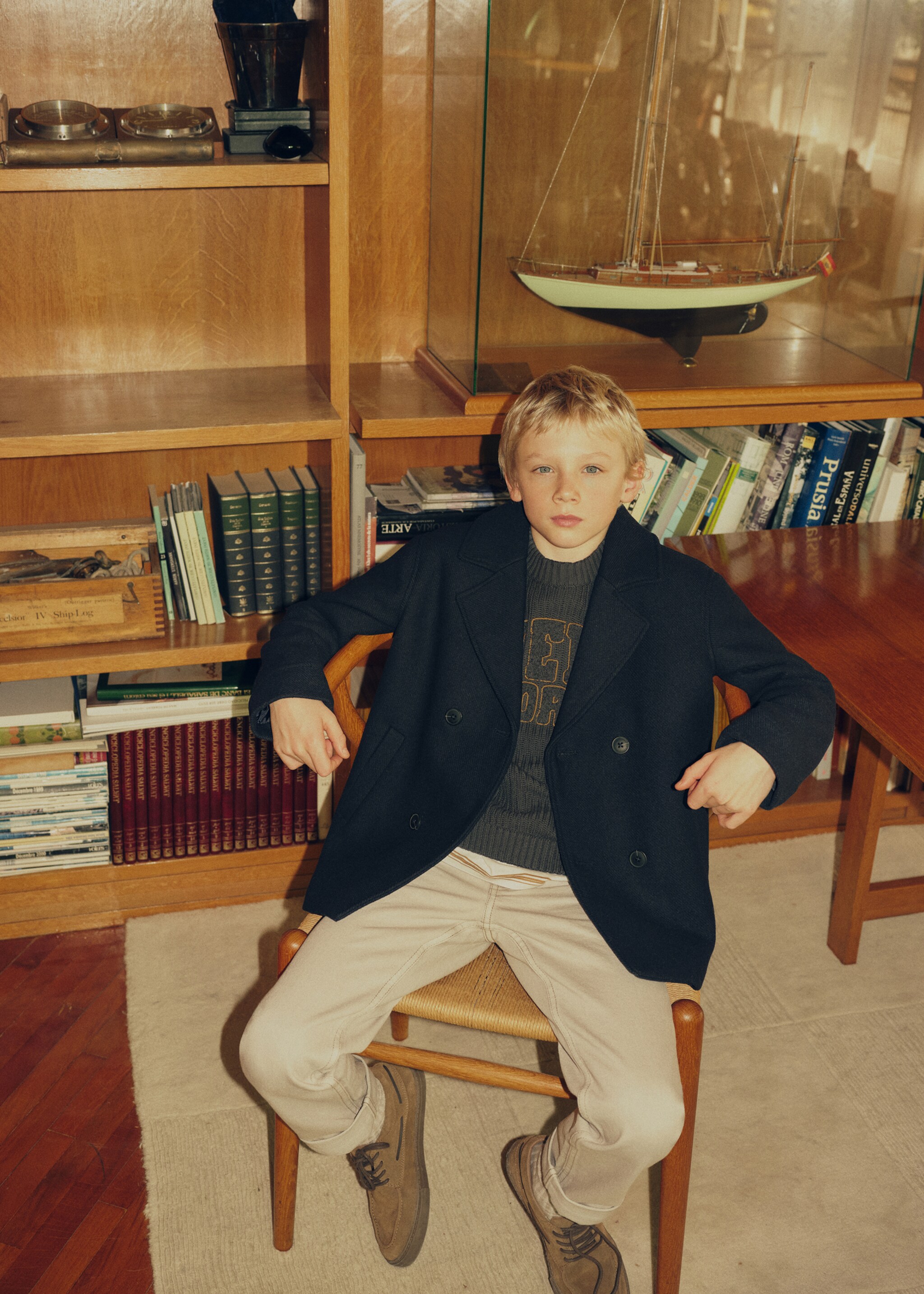 Palton de lână cu nasturi - Detaliu al articolului 5, Bleumarin închis. Ref: 87020288-00.