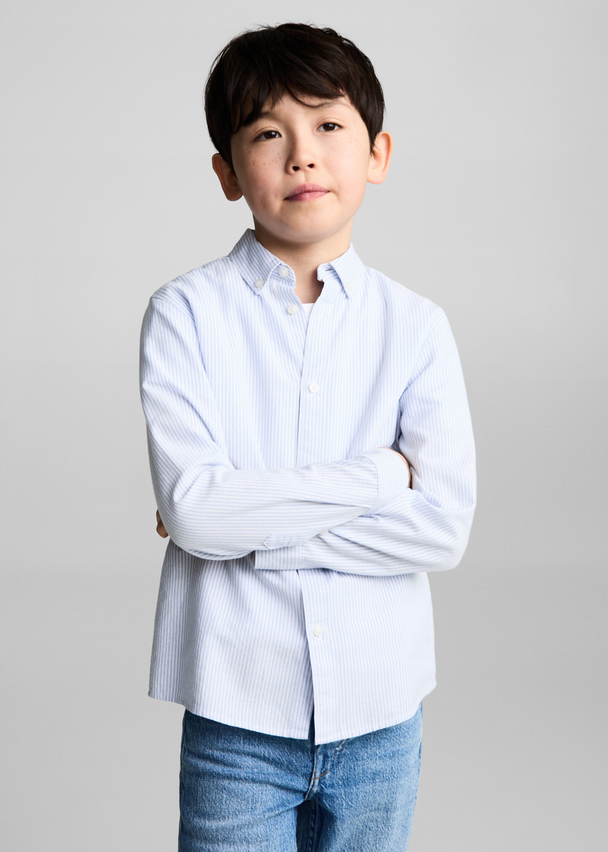 Camisa 100% cotó ratlles Òxford - Pla mig, Blau cel. Ref: 87020432-00.