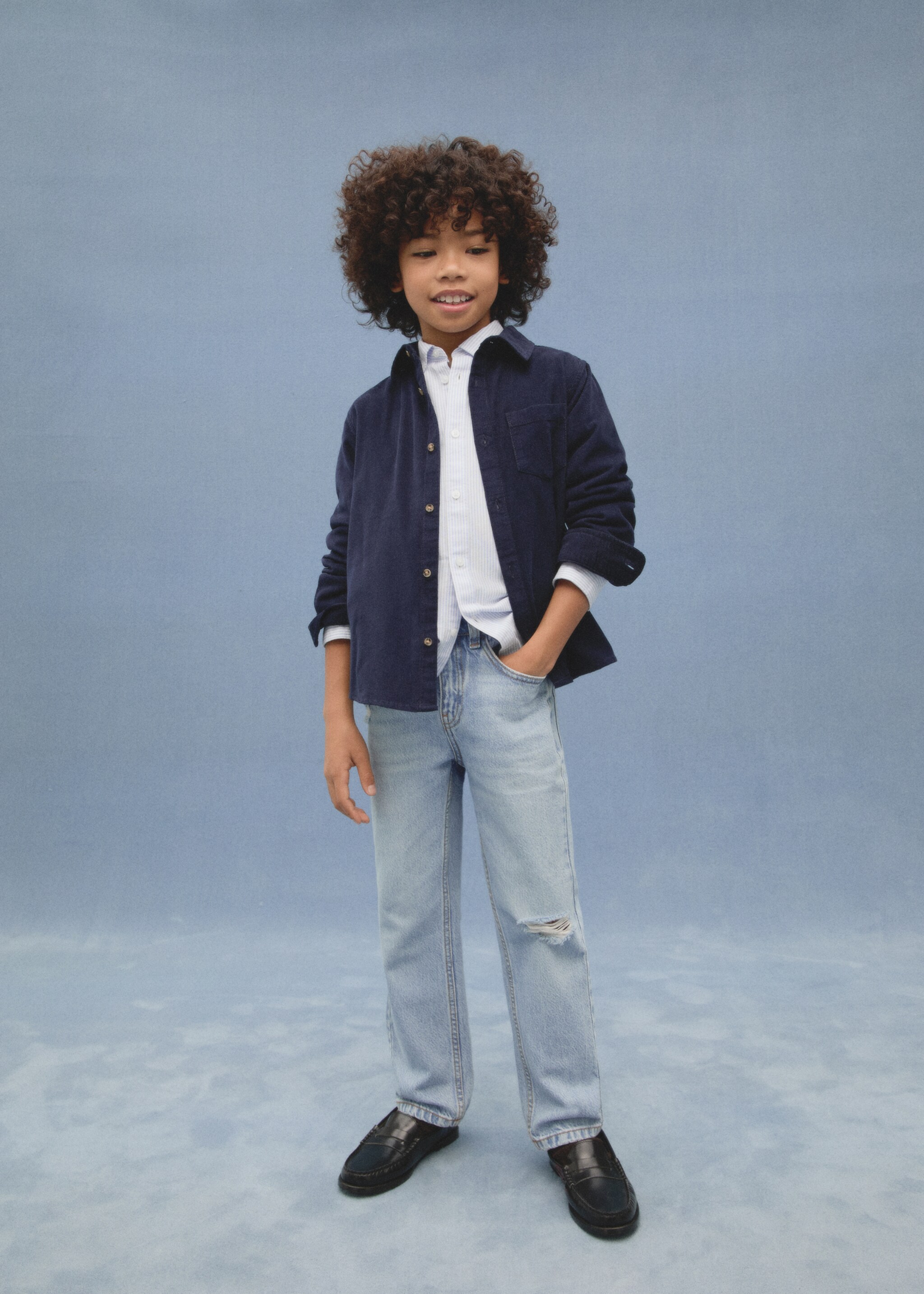 Camisa 100% cotó ratlles Òxford - Detall de l'article 5, Blau cel. Ref: 87020432-00.