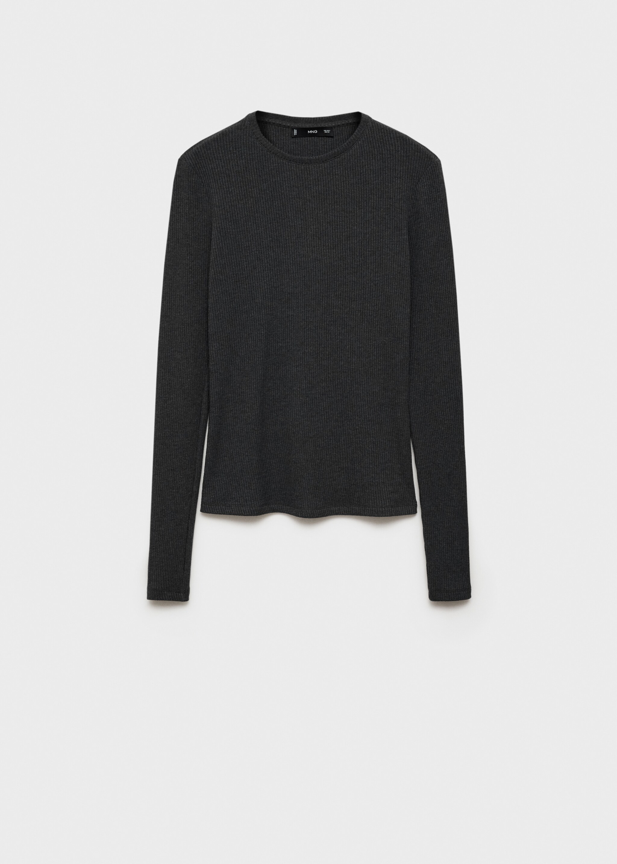 Ribbed long-sleeved t-shirt - Article without model, Charcoal. Ref: 87020444-00.