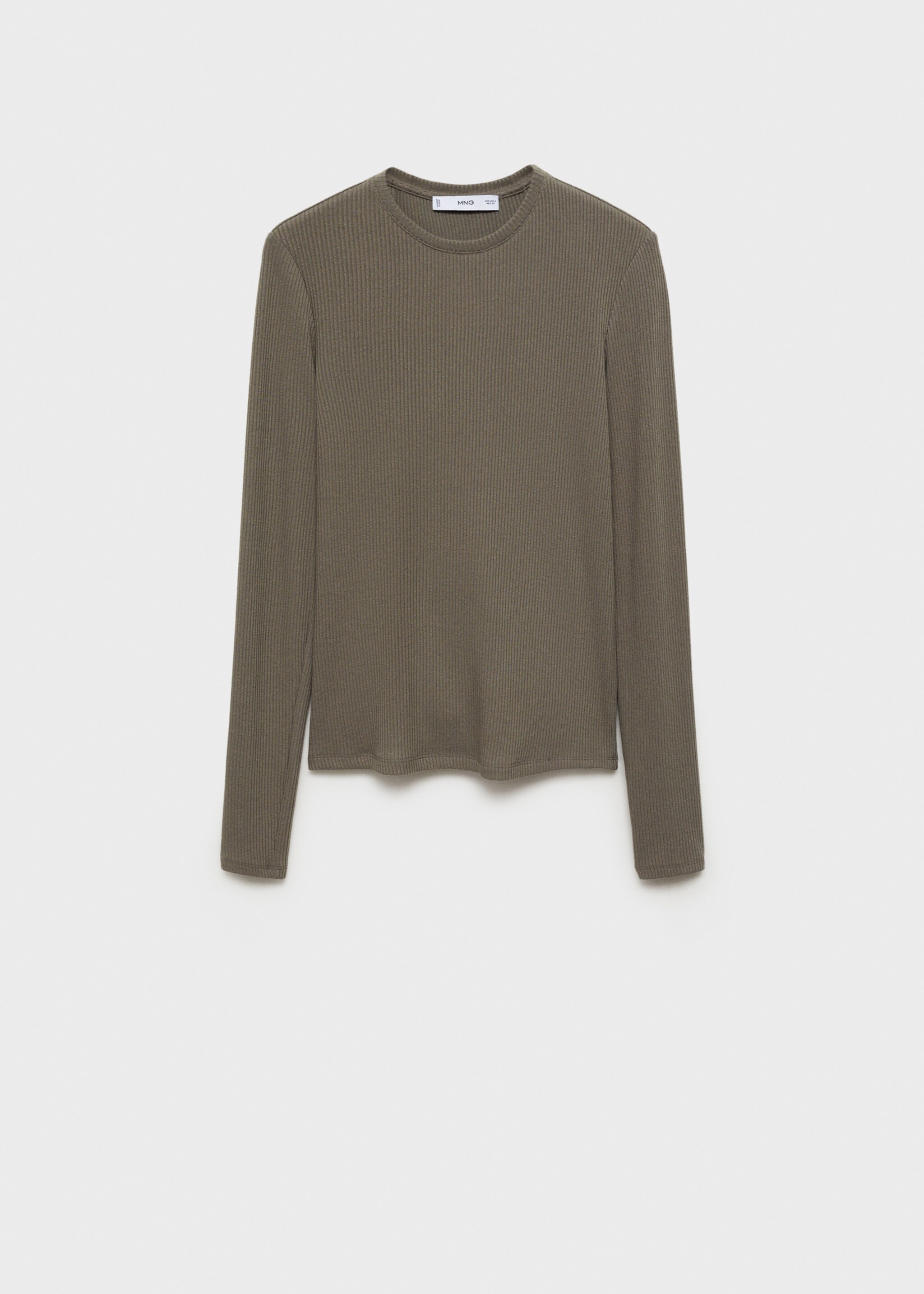Ribbed long-sleeved t-shirt - Article without model, Khaki. Ref: 87020445-00.