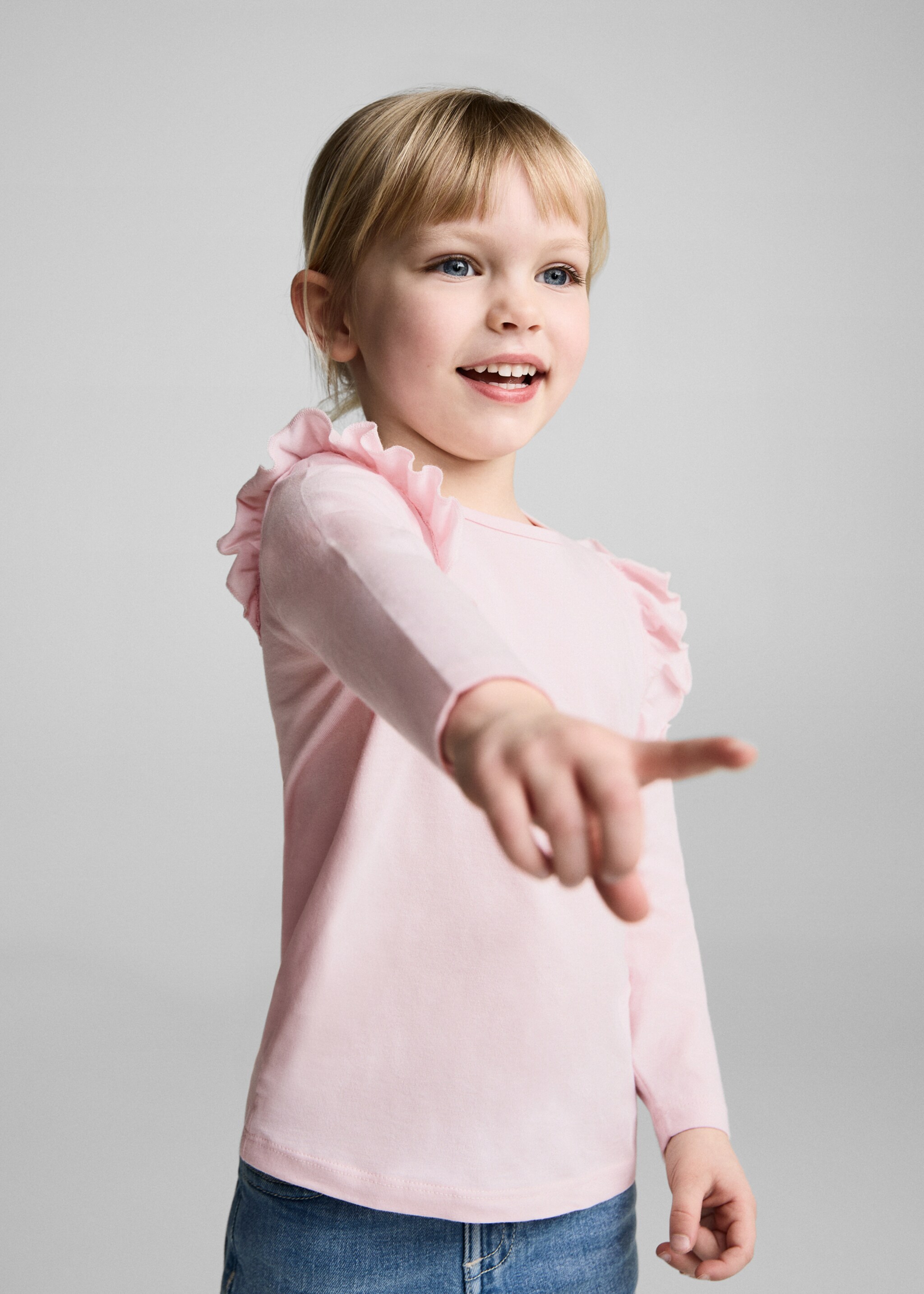 Long -sleeved t-shirt with ruffles - Medium plane, Pink. Ref: 87020446-00.