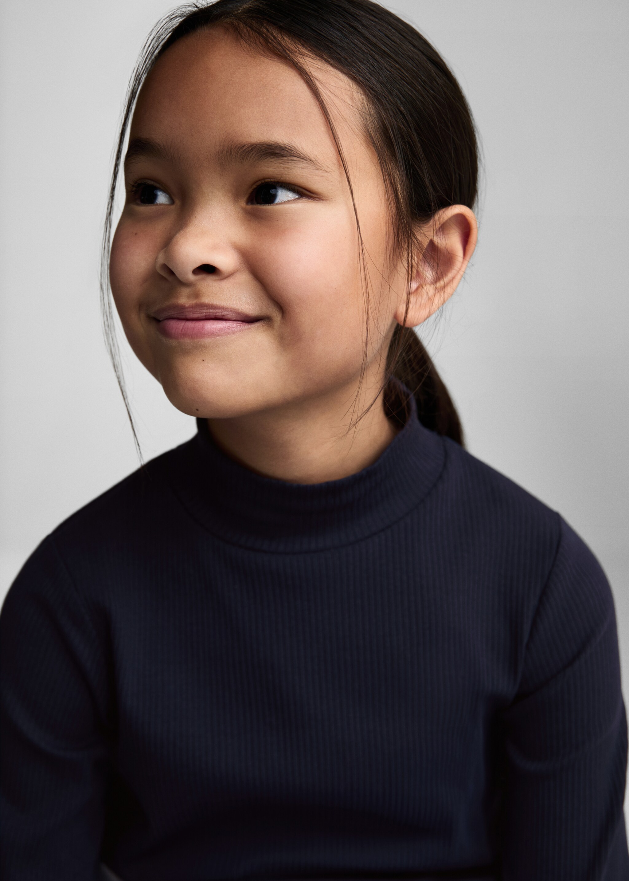 Ribbed high neck t-shirt - Details of the article 1, Dark Navy. Ref: 87020447-00.