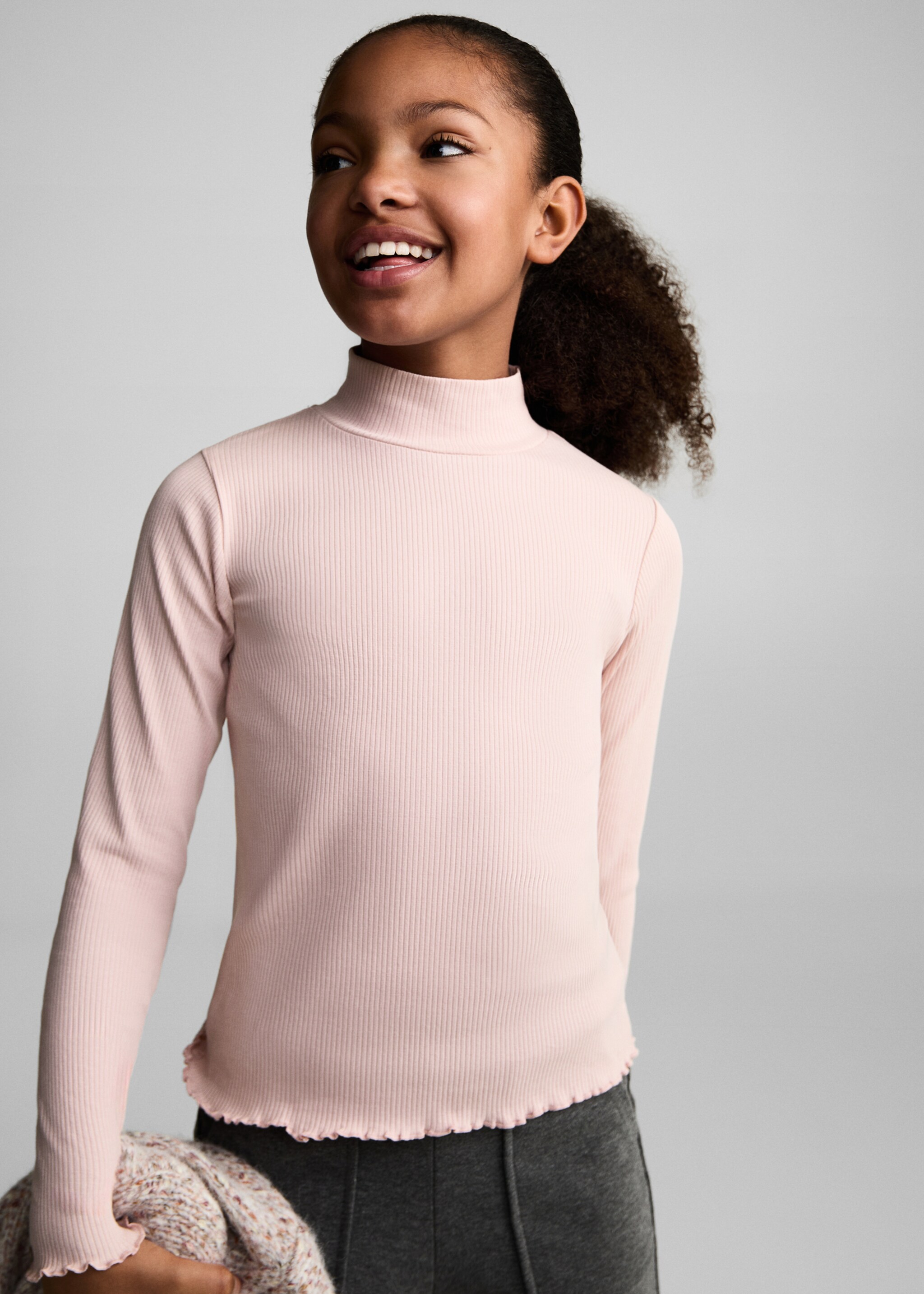 Ribbed high neck t-shirt - Medium plane, Pink. Ref: 87020447-00.