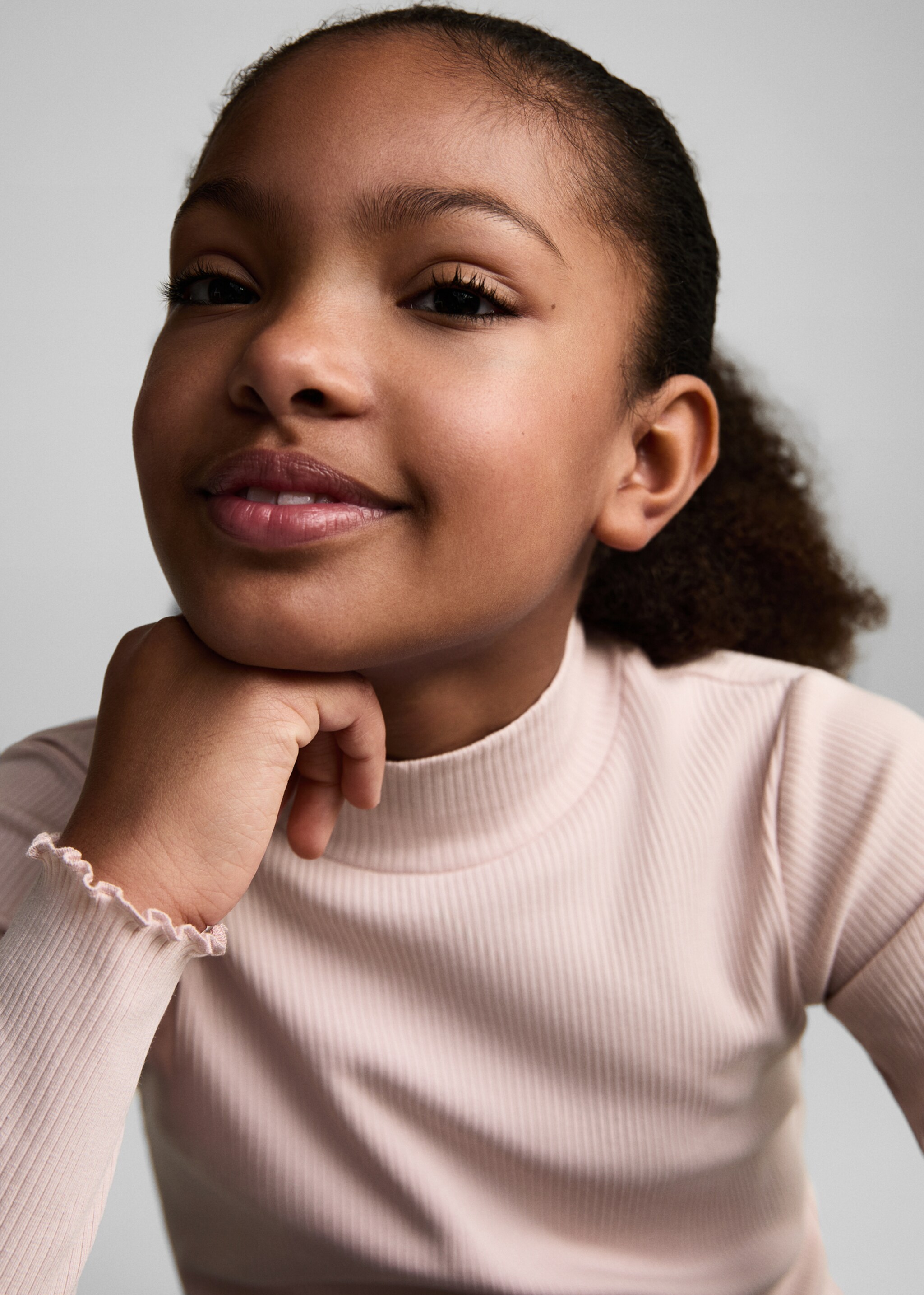 Ribbed high neck t-shirt - Details of the article 1, Pink. Ref: 87020447-00.