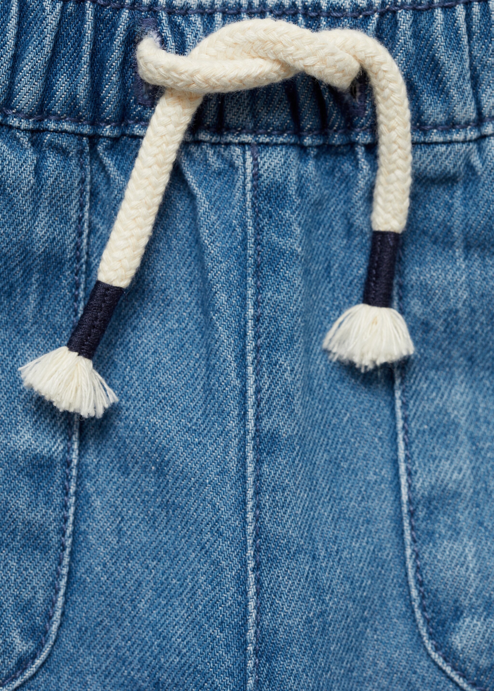 Lace drawstring waist jeans - Details of the article 8, Medium Blue. Ref: 87020453-00.