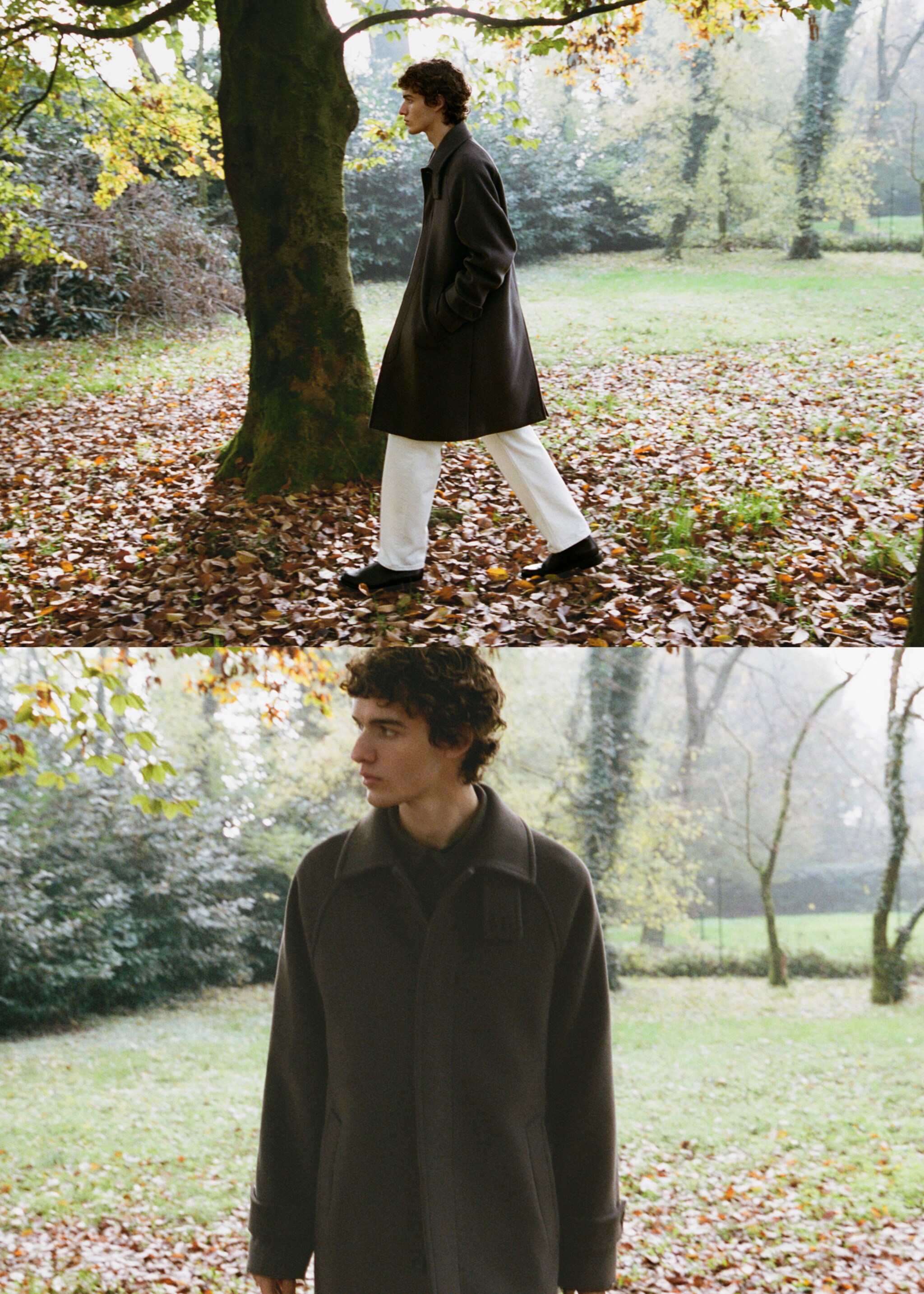 Long recycled wool coat - Details of the article 5, Khaki. Ref: 87020576-00.