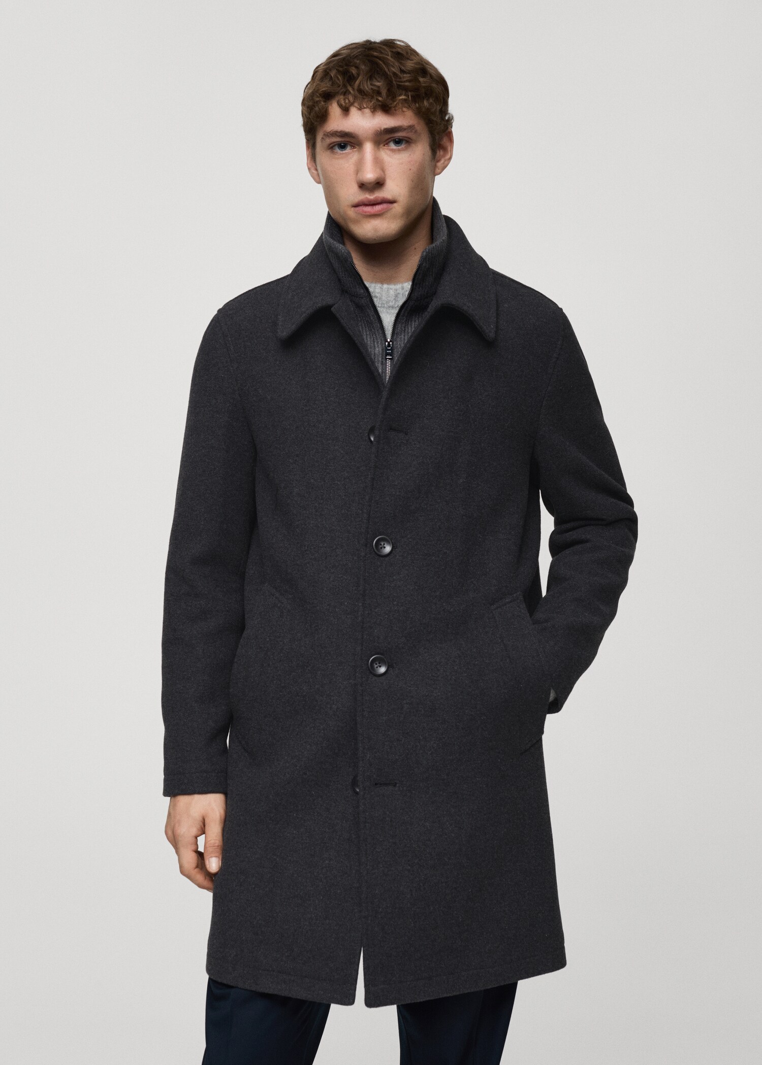 Wool coat with detachable collar - Medium plane