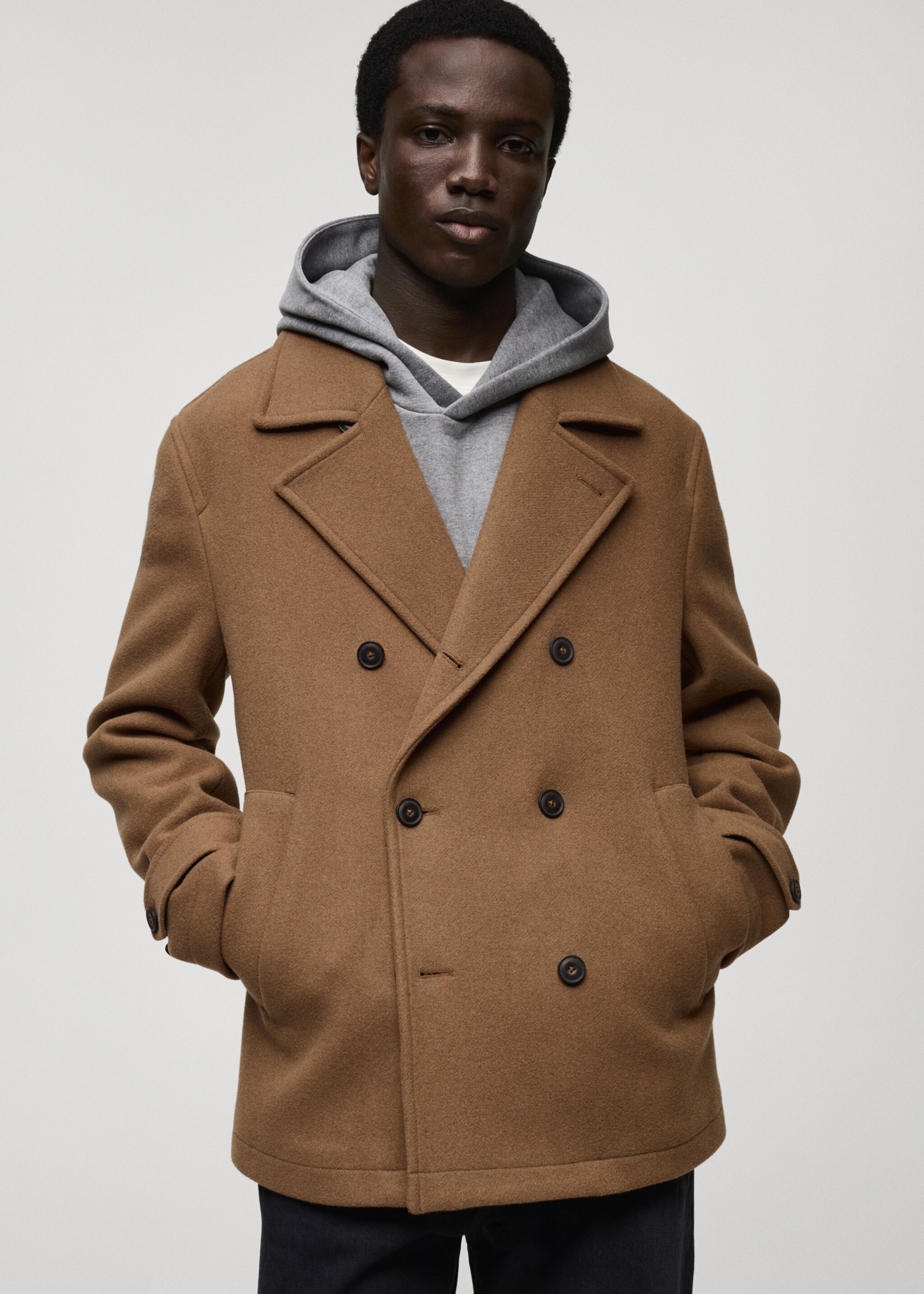 Wool double-breasted coat - Medium plane, Medium Brown. Ref: 87020579-00.