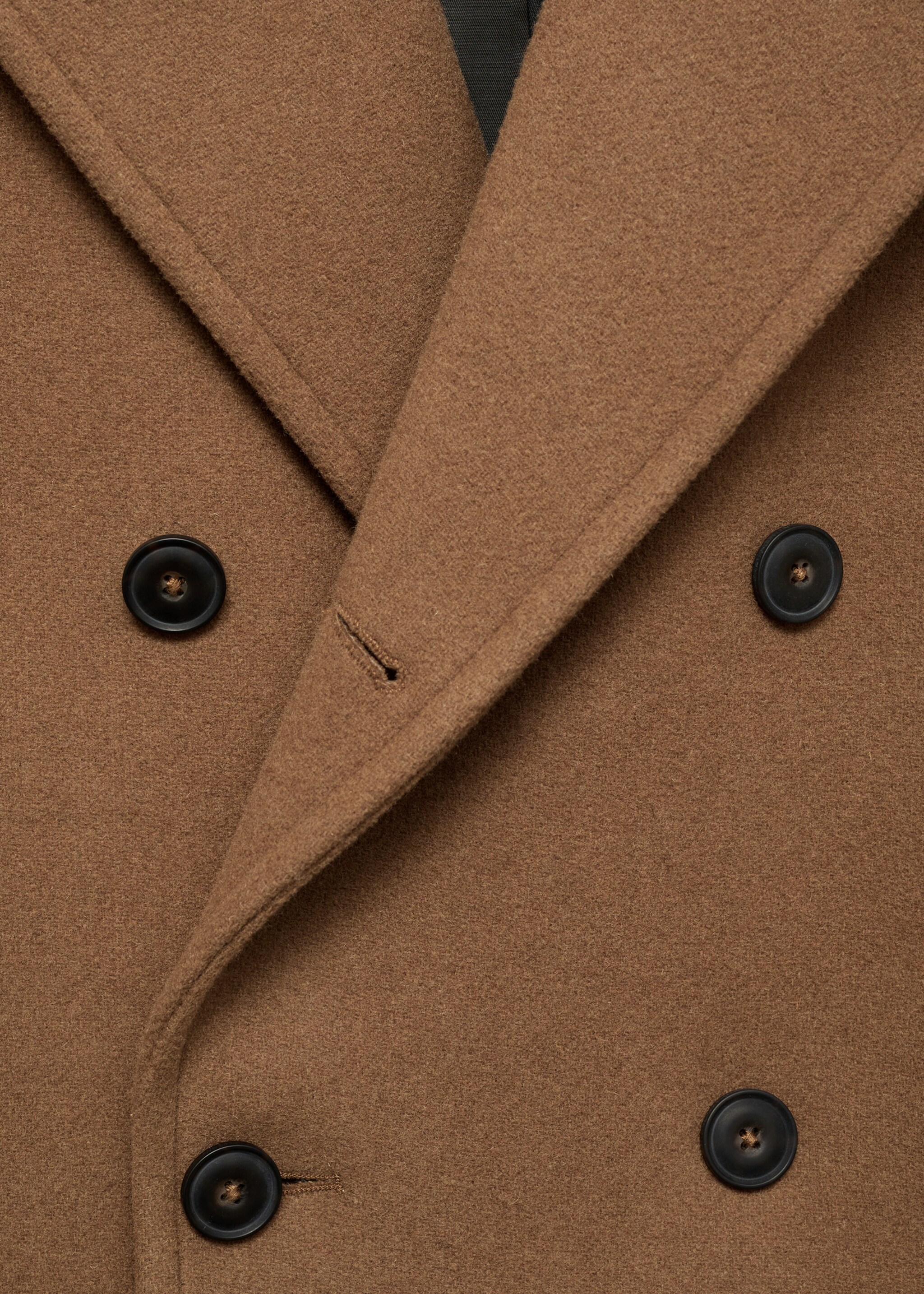 Wool double-breasted coat - Details of the article 8, Medium Brown. Ref: 87020579-00.