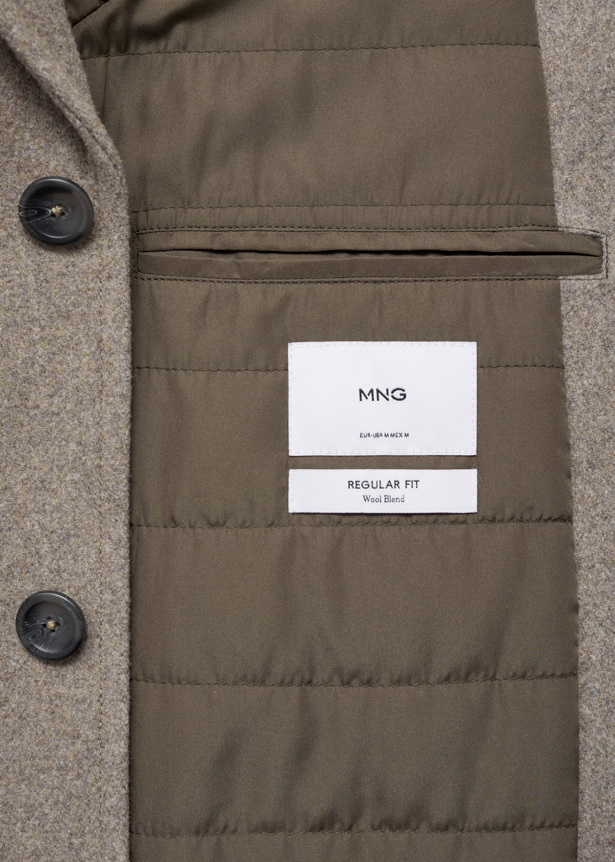 Wollmantel mit gestepptem Innenfutter - Detail des Artikels 0, Mittelbraun. Ref: 87020581-00.