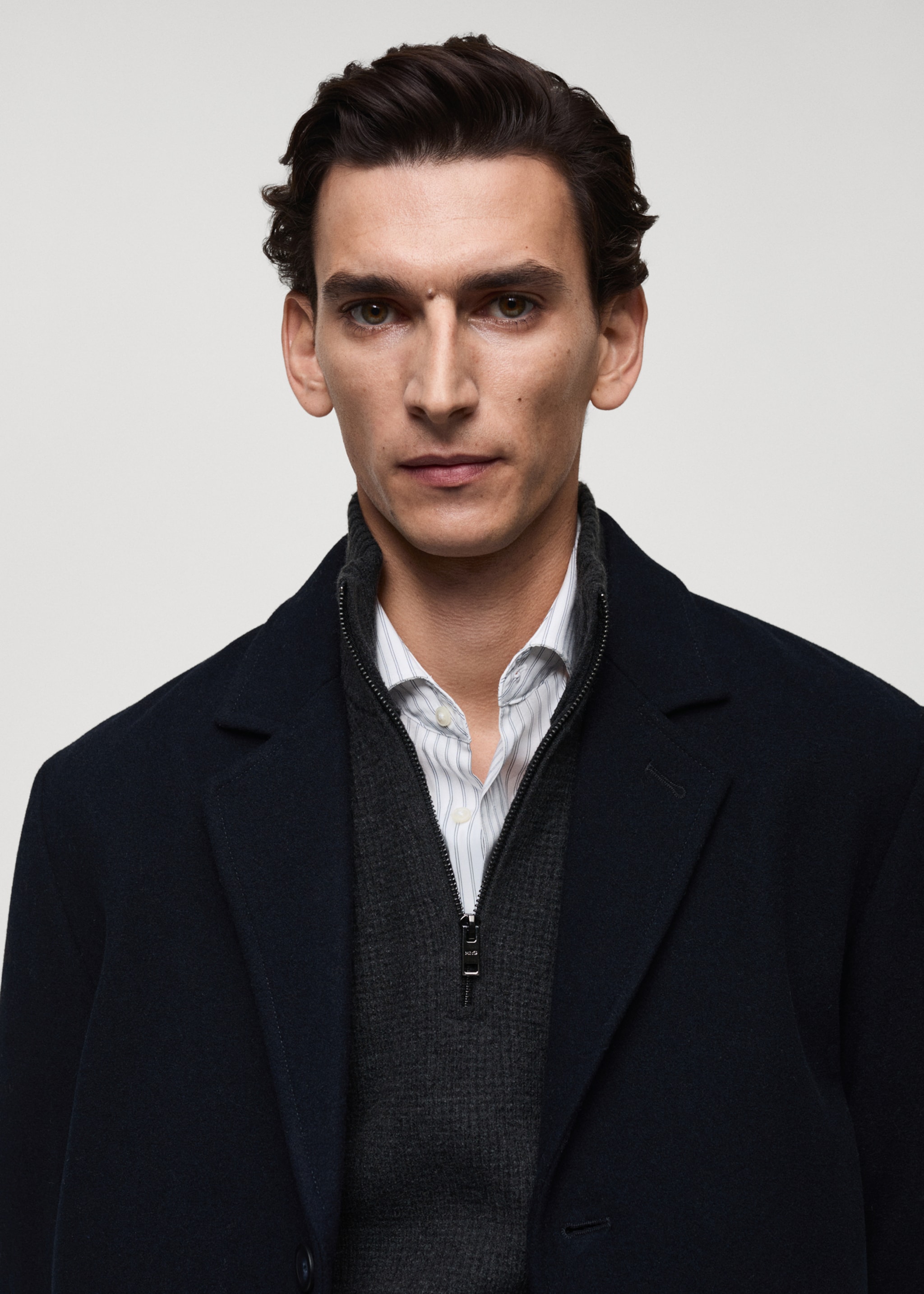 Quilted wool inner coat - Details of the article 1, Dark Navy. Ref: 87020581-00.