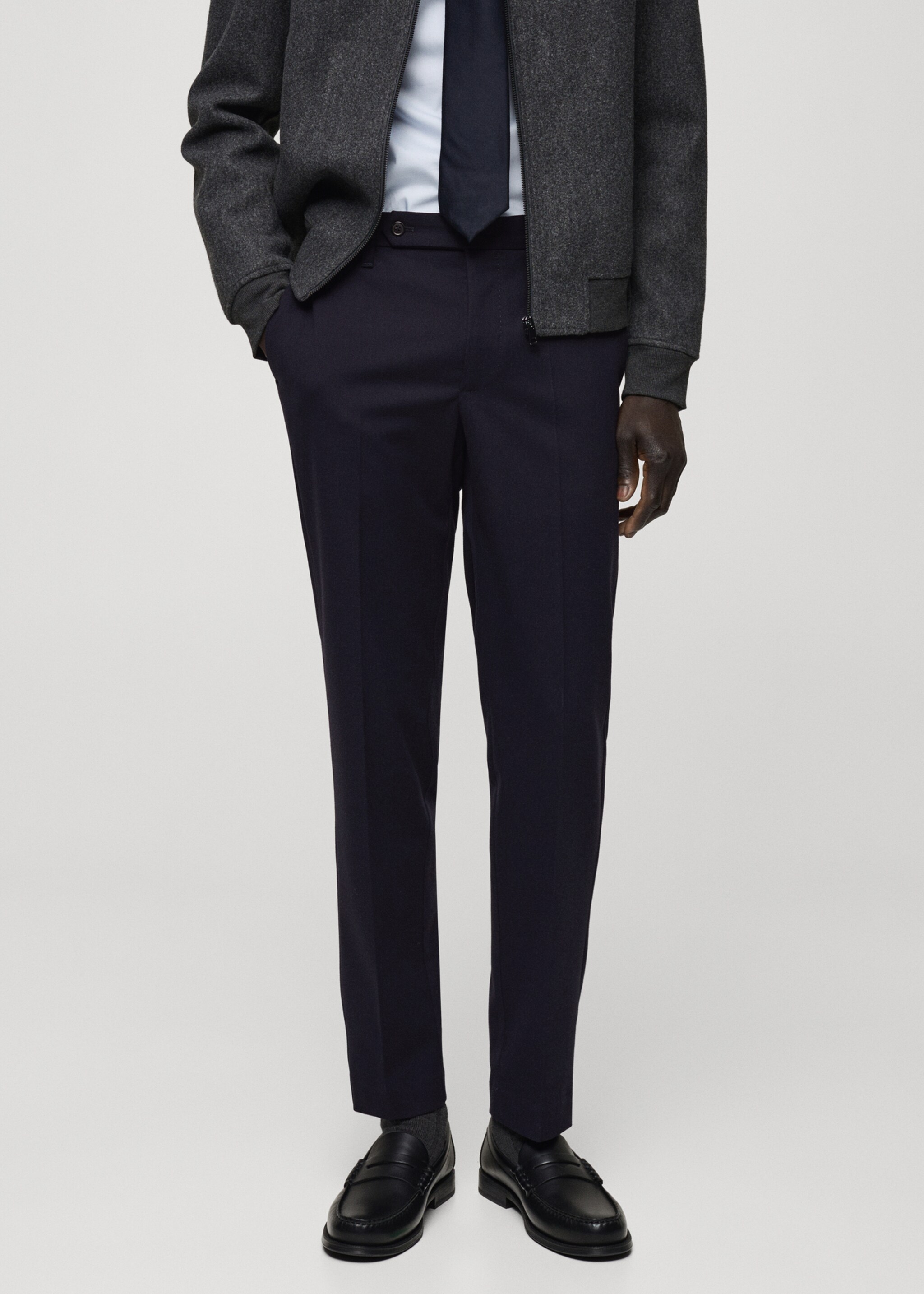 Flanelové kalhoty slim fit - Náhled ve středové rovině, Námořnická modrá. Ref: 87020584-00.