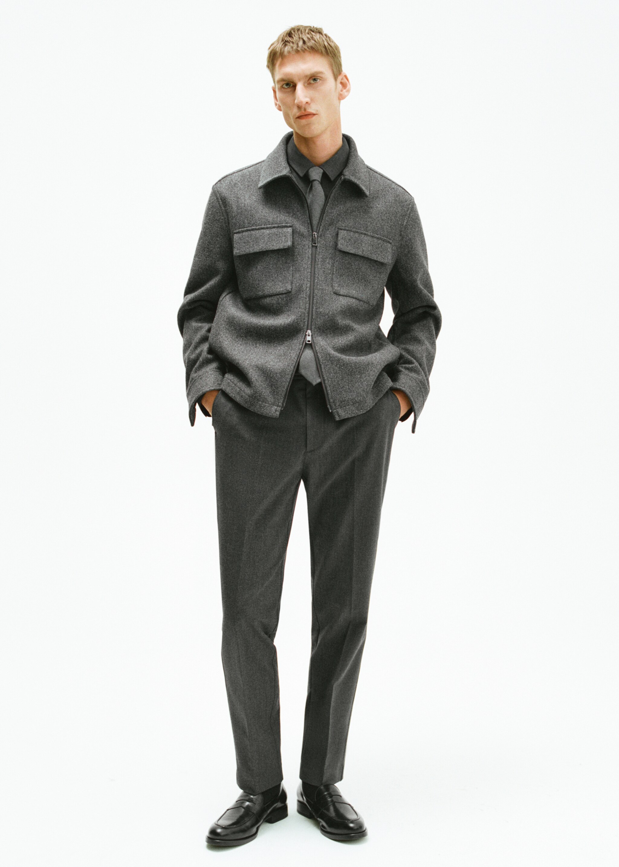 Flanelové kalhoty slim fit - Detail zboží 5, Šedá. Ref: 87020584-00.