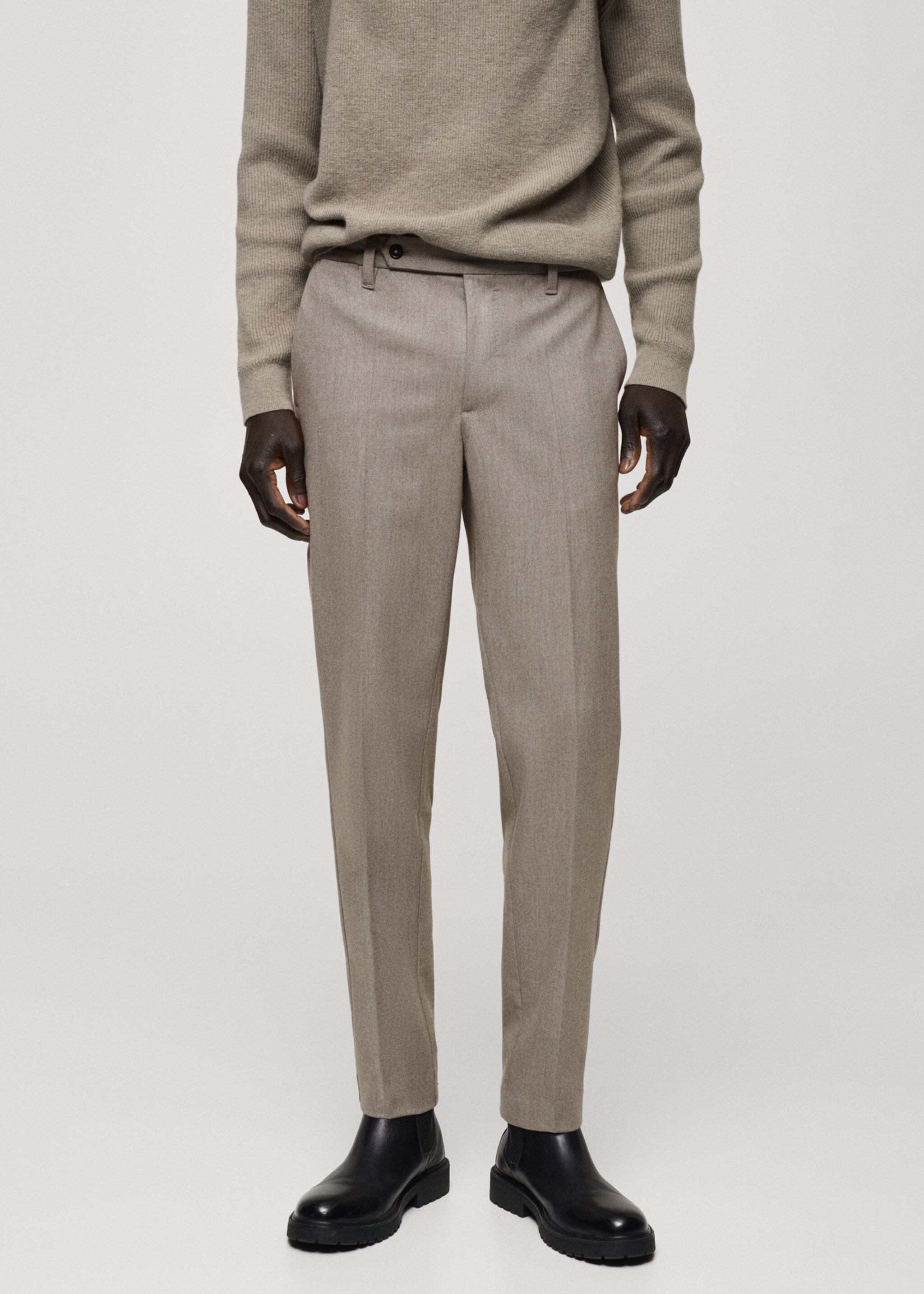 Pantalon flanelle regular-fit - Plan moyen, Gris vison. Ref: 87020584-00.