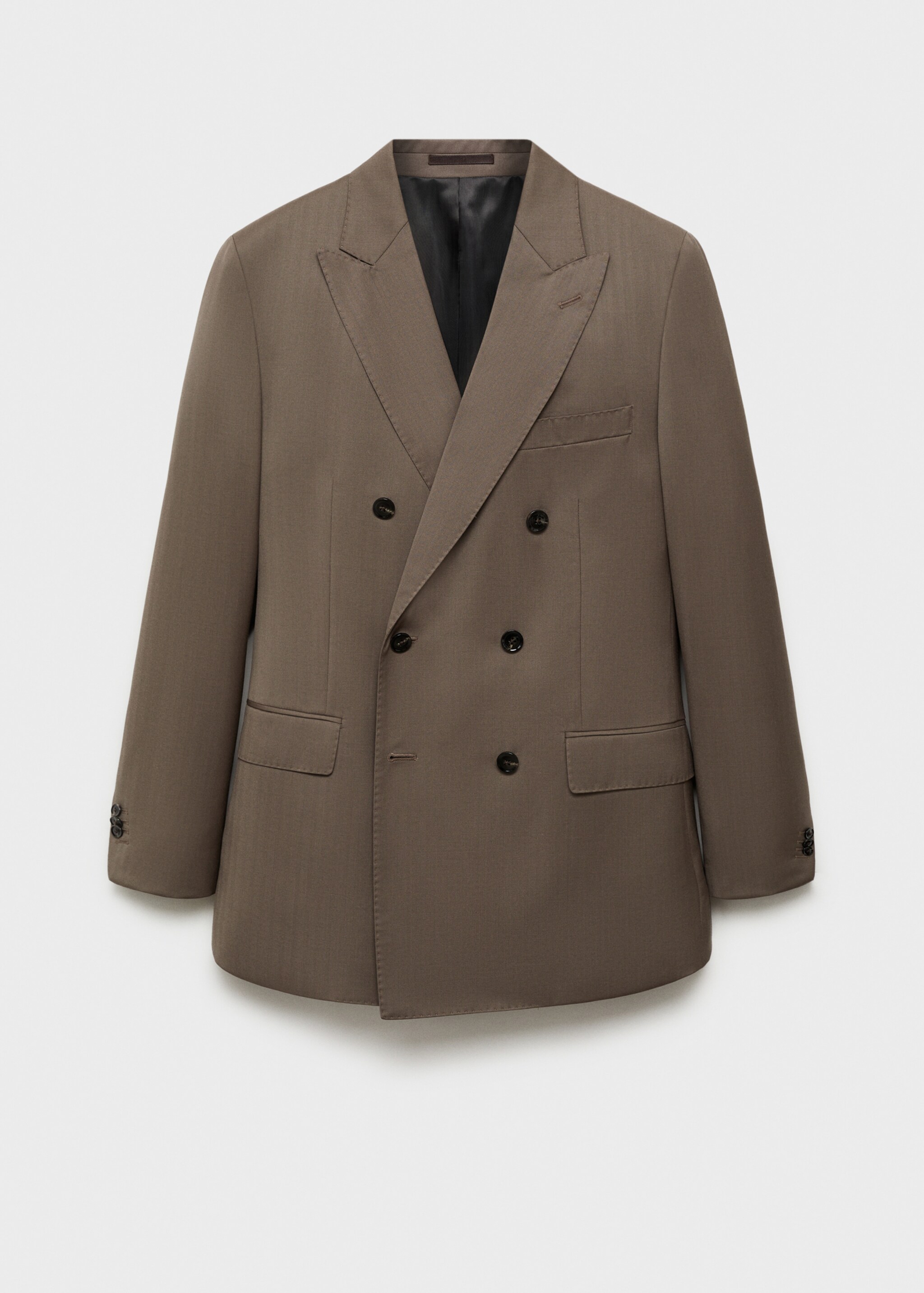 100% wool double-breasted herringbone suit jacket - Article without model, Medium Brown. Ref: 87020589-00.