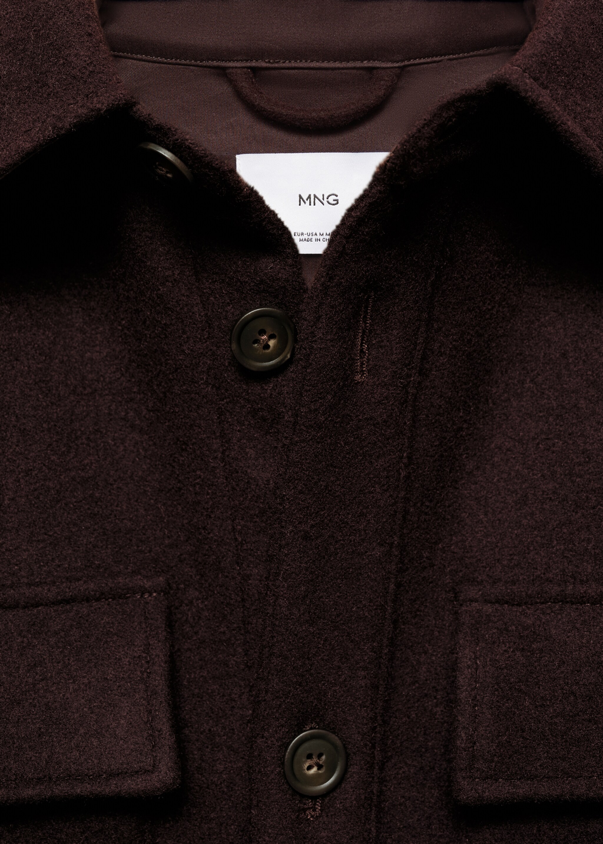 Flannel wool overshirt with pockets - Details of the article 8, Burgundy. Ref: 87020598-00.