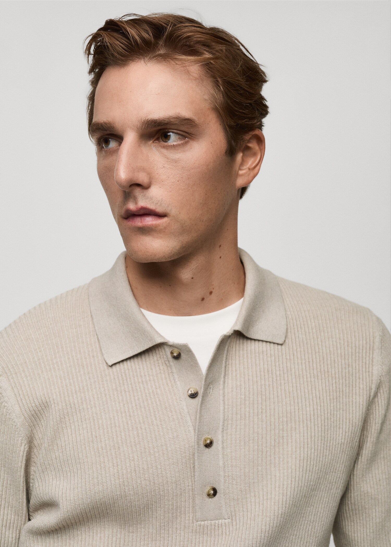 Cotton-blend ribbed polo sweater - Details of the article 1