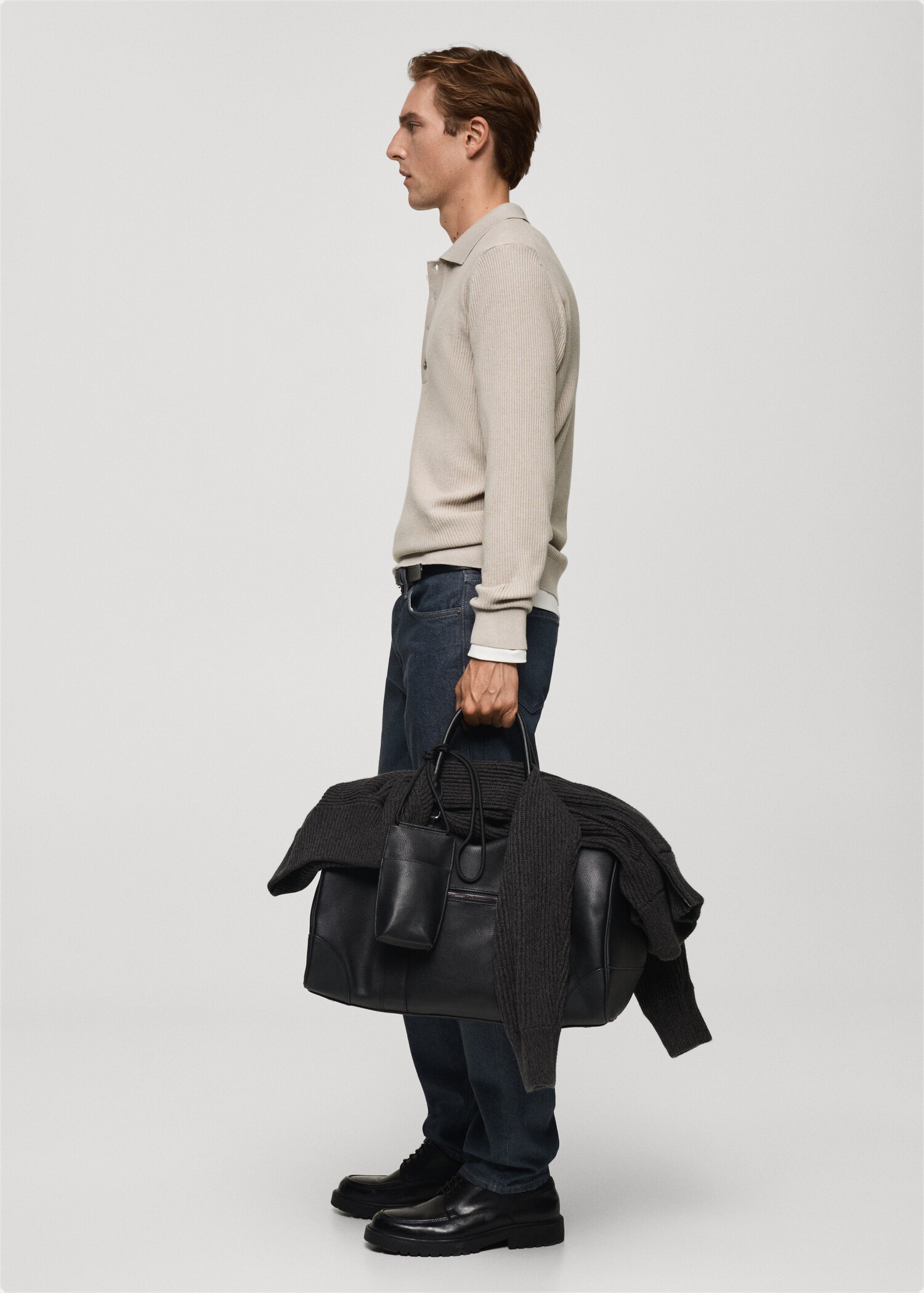 Cotton-blend ribbed polo sweater - Details of the article 2