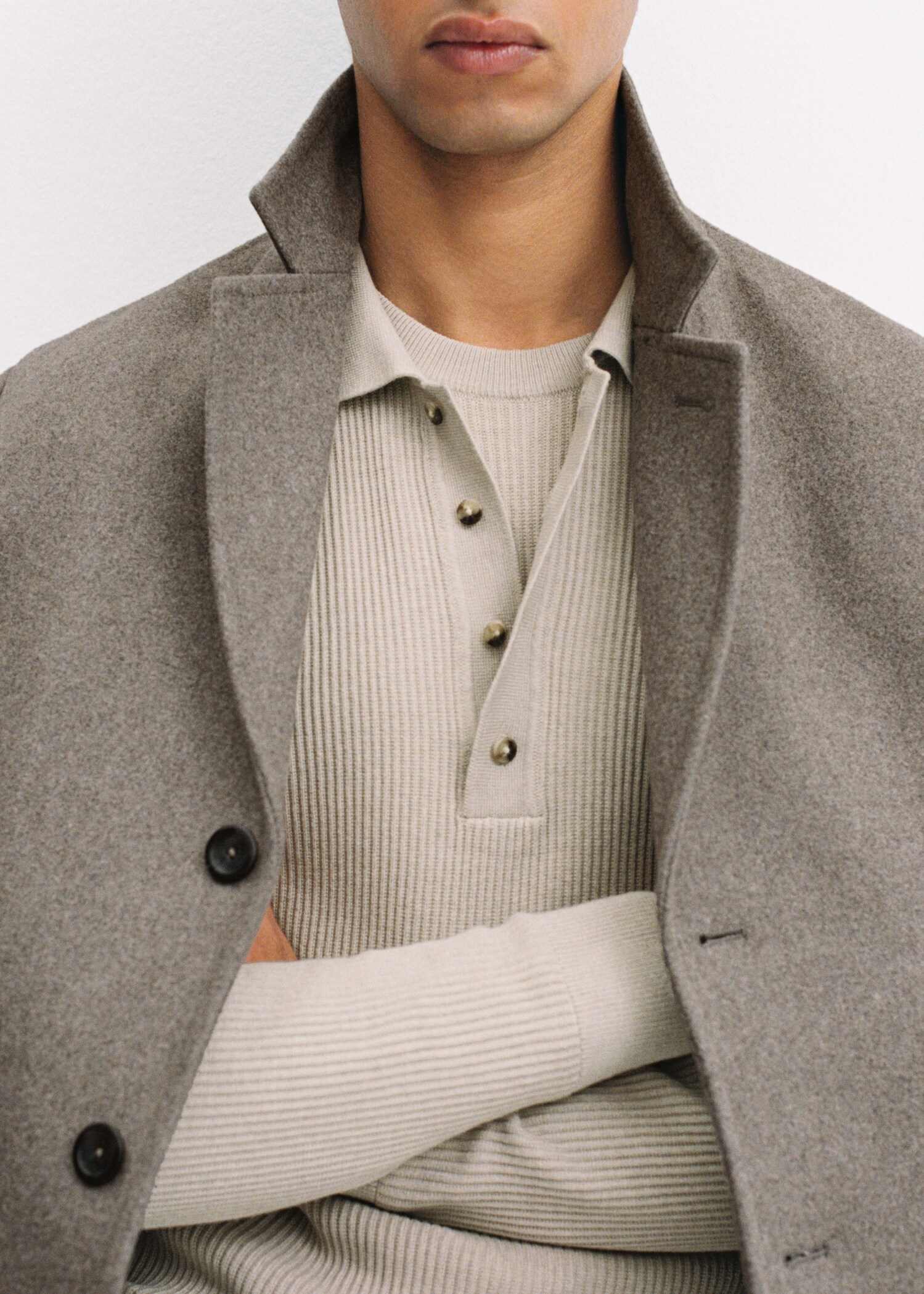 Cotton-blend ribbed polo sweater - Details of the article 3