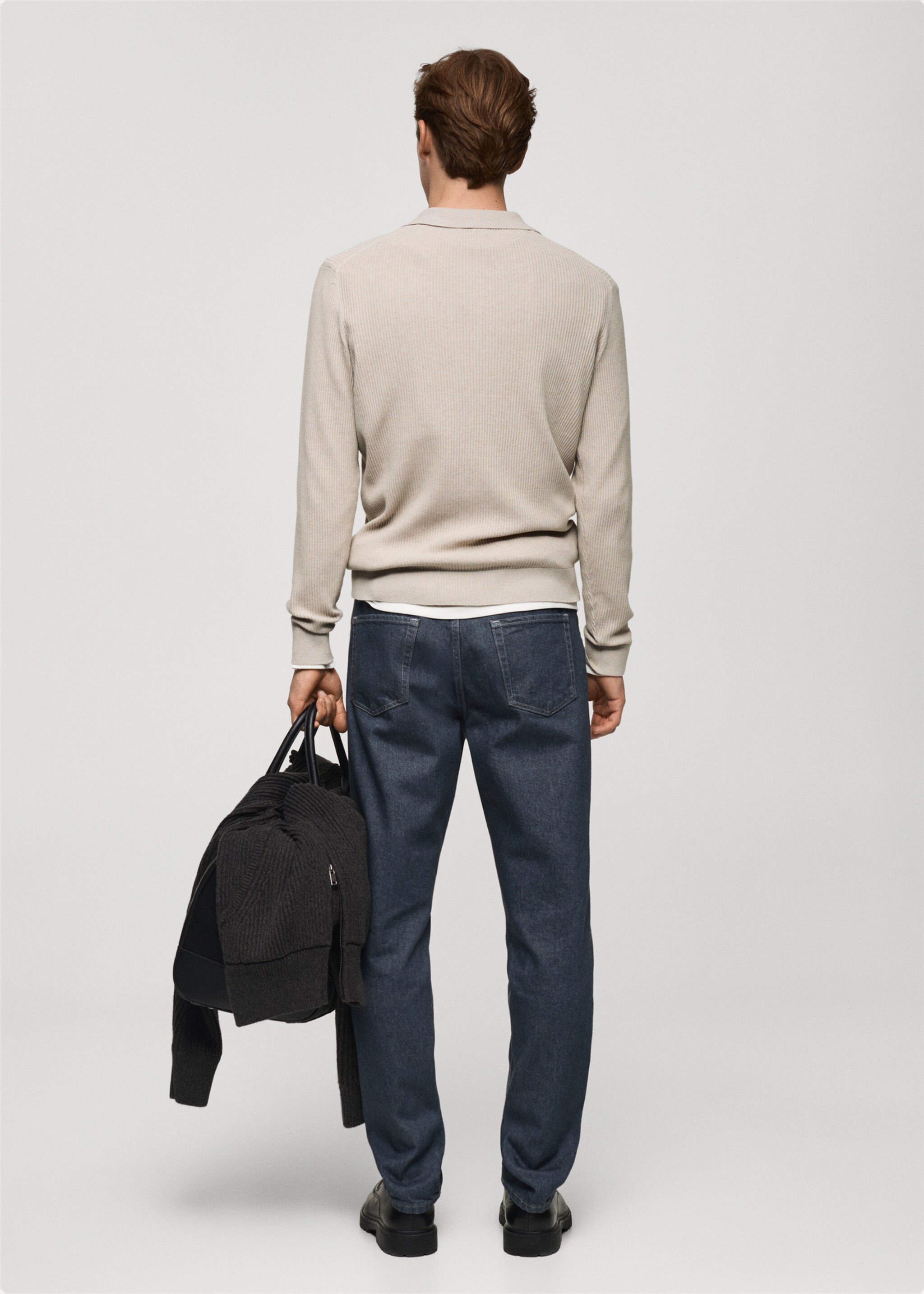 Cotton-blend ribbed polo sweater - Reverse of the article, Beige. Ref: 87020602-00.