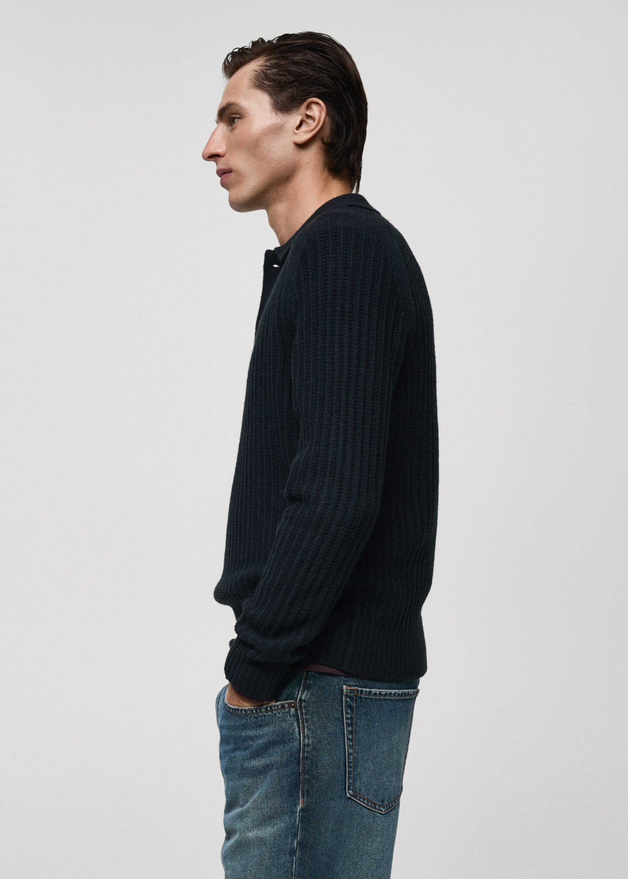 Ribbed polo-neck sweater - Details of the article 2, Dark Navy. Ref: 87020603-00.