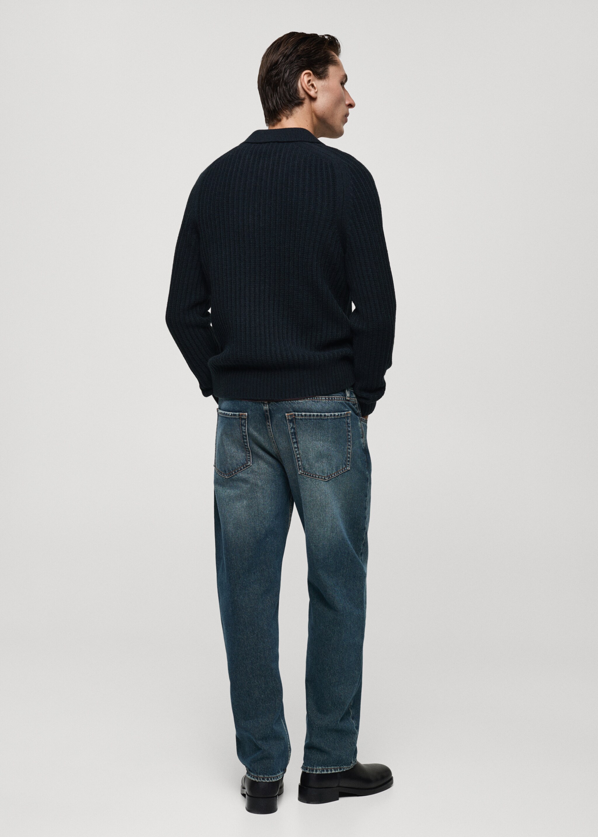 Ribbed polo-neck sweater - Reverse of the article, Dark Navy. Ref: 87020603-00.
