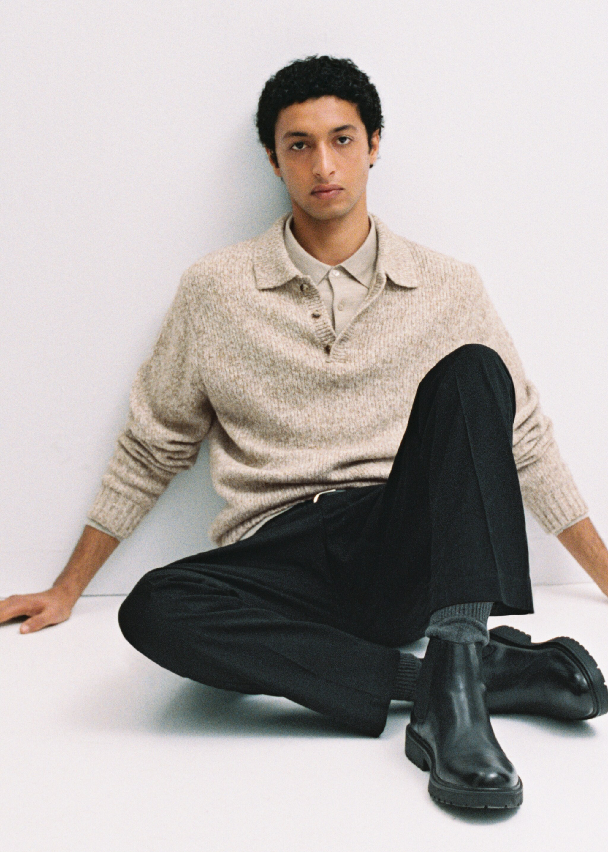 Pull-over polo maille laine mélangée - Détail de l'article 5, Gris vison. Ref: 87020604-00.