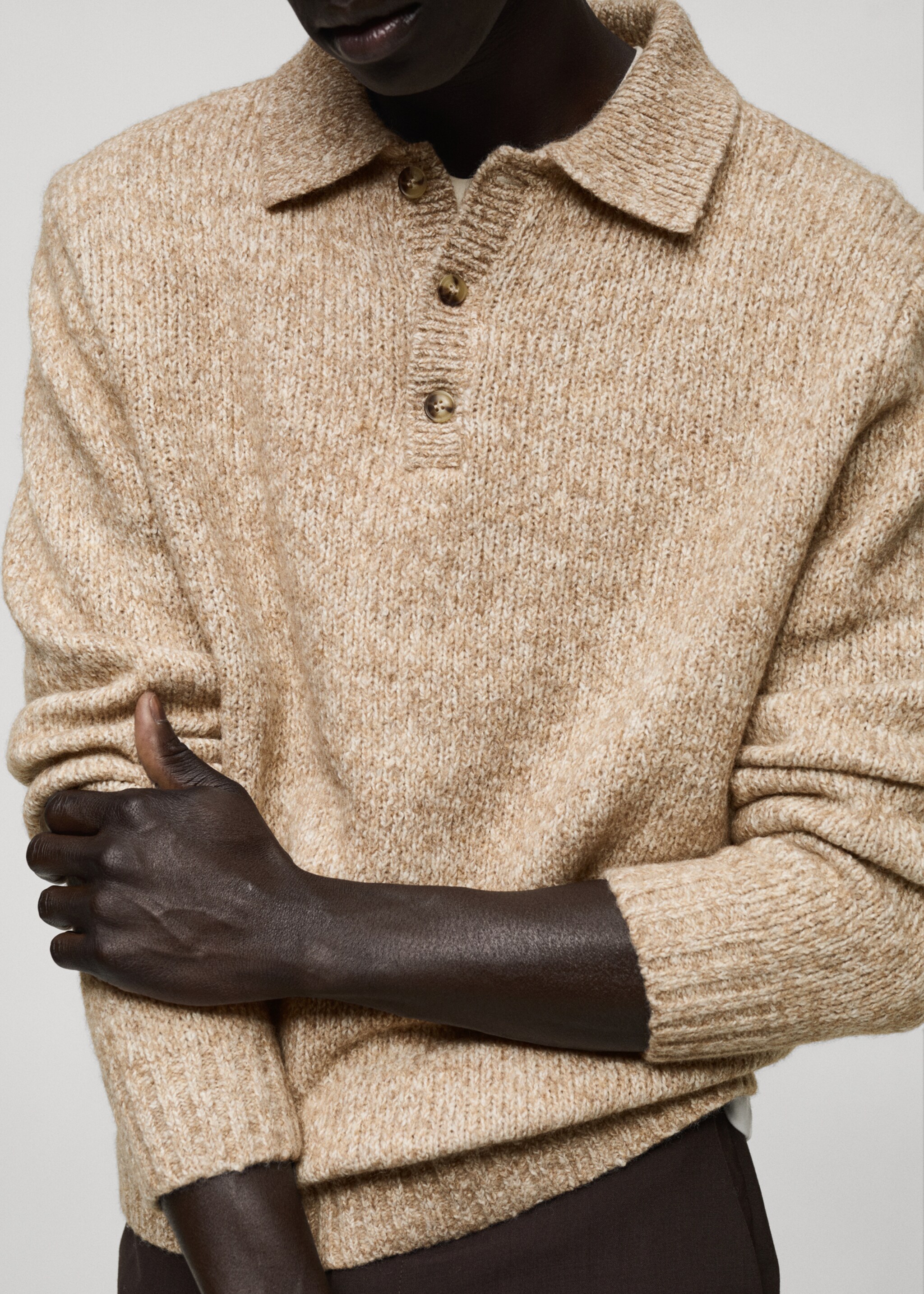 Pull-over polo maille laine mélangée - Détail de l'article 6, Gris vison. Ref: 87020604-00.