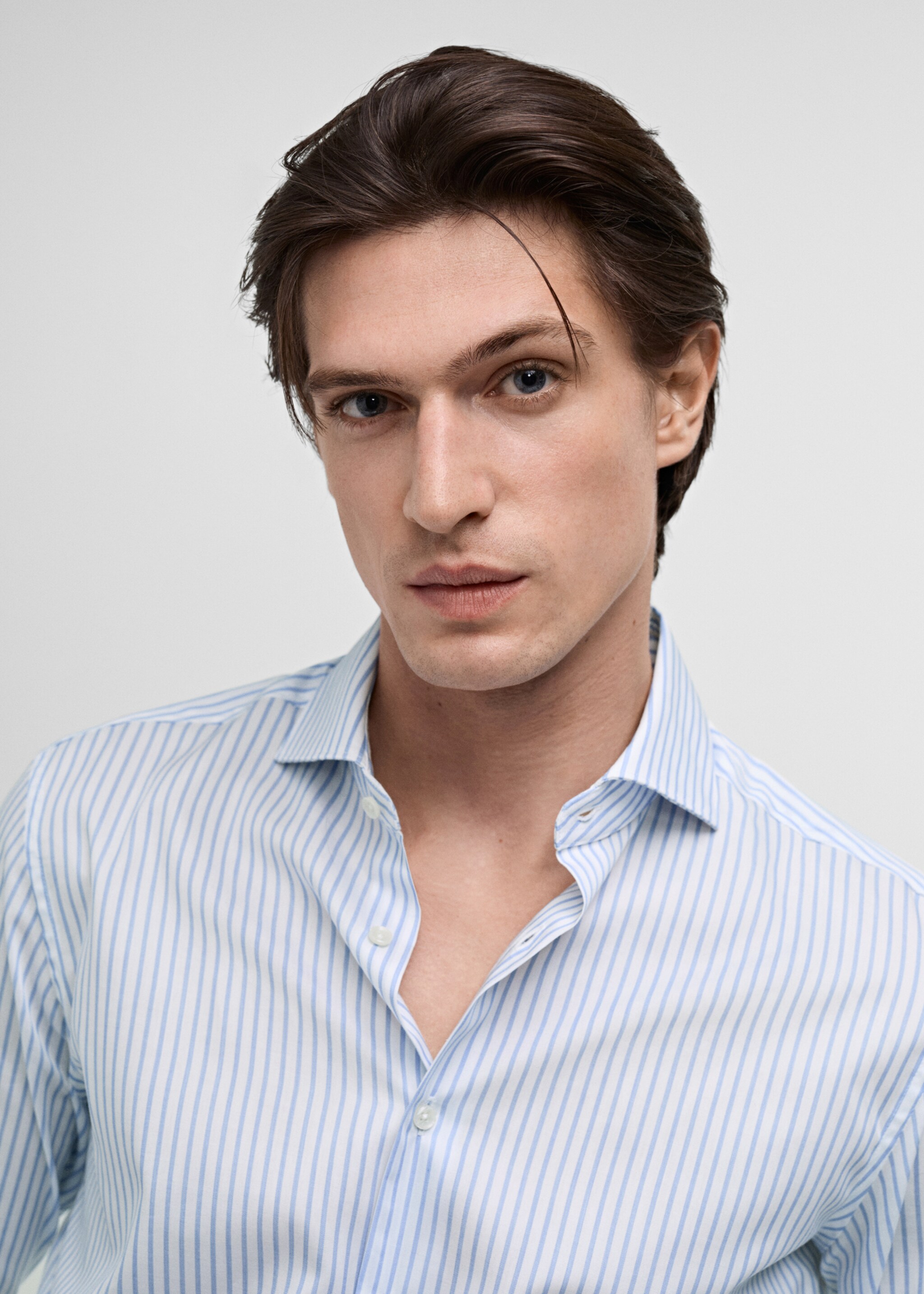 Slim fit cotton striped suit shirt - Details of the article 1, Sky Blue. Ref: 87020612-00.