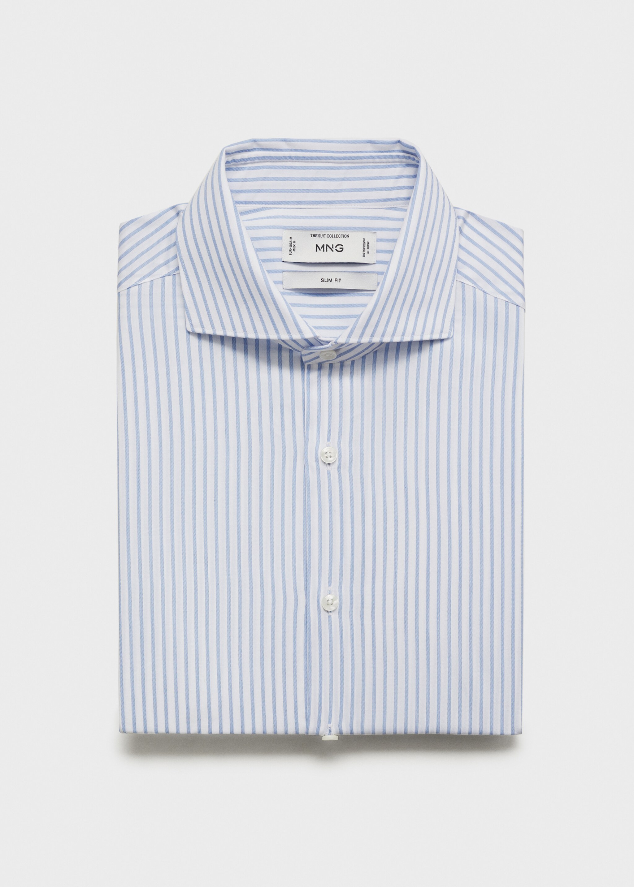 Slim fit cotton striped suit shirt - Details of the article 8, Sky Blue. Ref: 87020612-00.