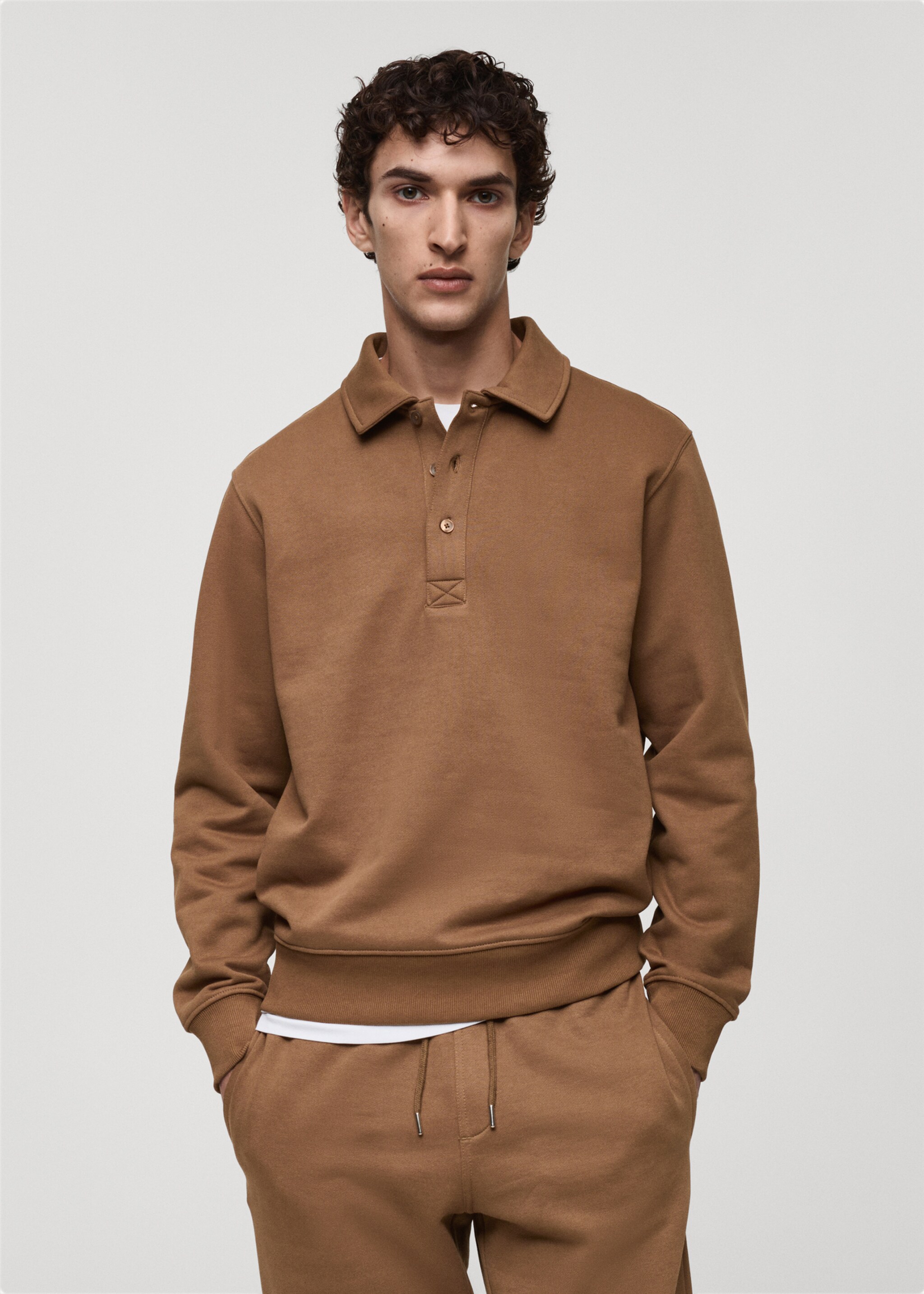 Brushed regular-fit polo sweatshirt - Medium plane, Medium Brown. Ref: 87020619-00.