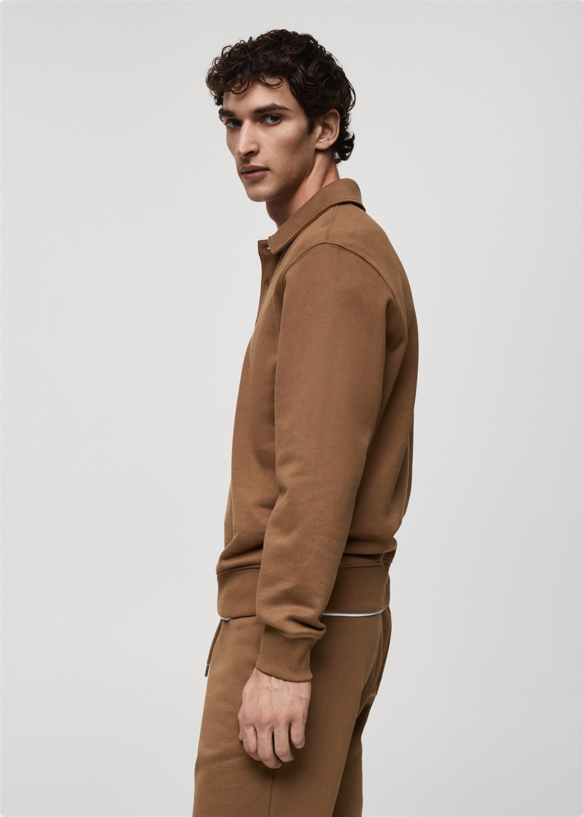 Brushed regular-fit polo sweatshirt - Details of the article 2, Medium Brown. Ref: 87020619-00.
