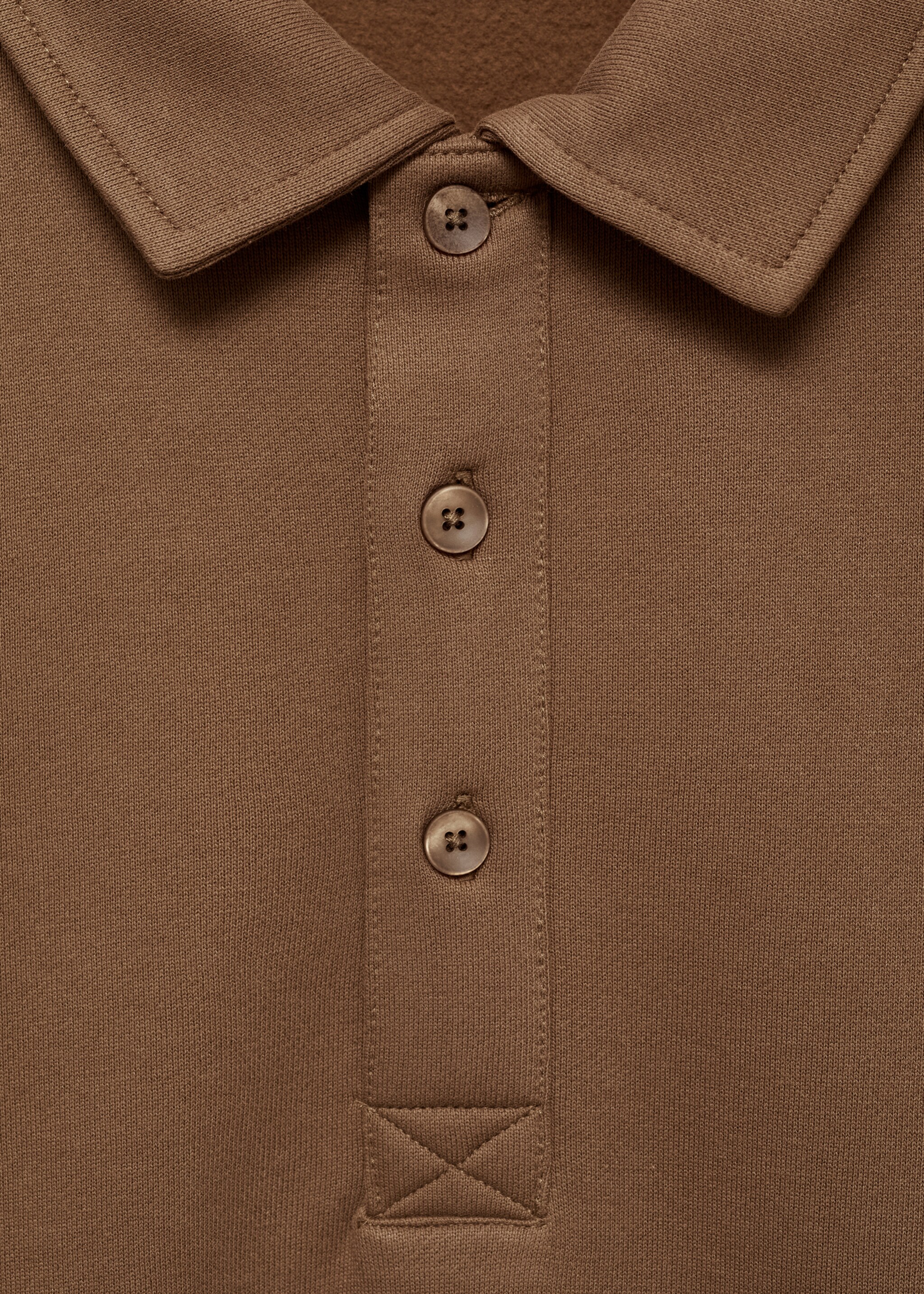 Brushed regular-fit polo sweatshirt - Details of the article 8, Medium Brown. Ref: 87020619-00.