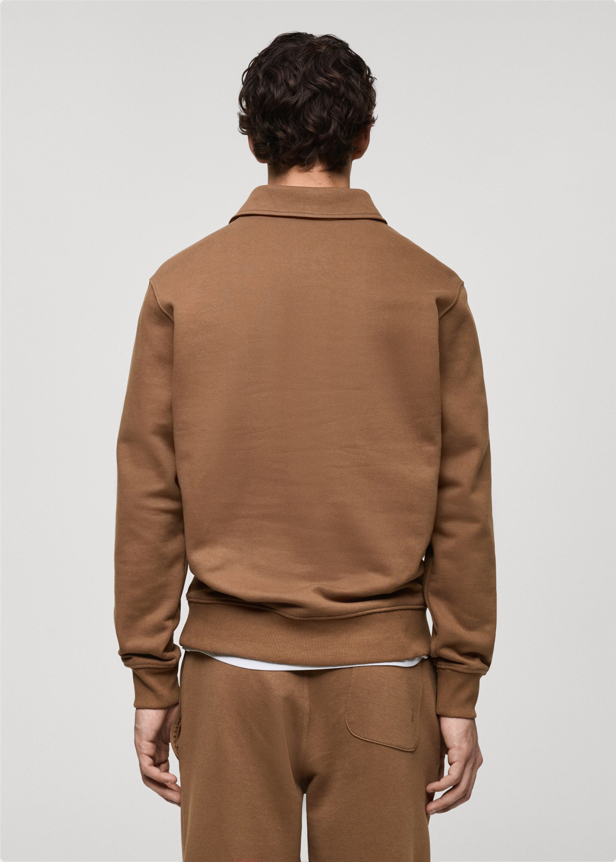 Brushed regular-fit polo sweatshirt - Reverse of the article, Medium Brown. Ref: 87020619-00.