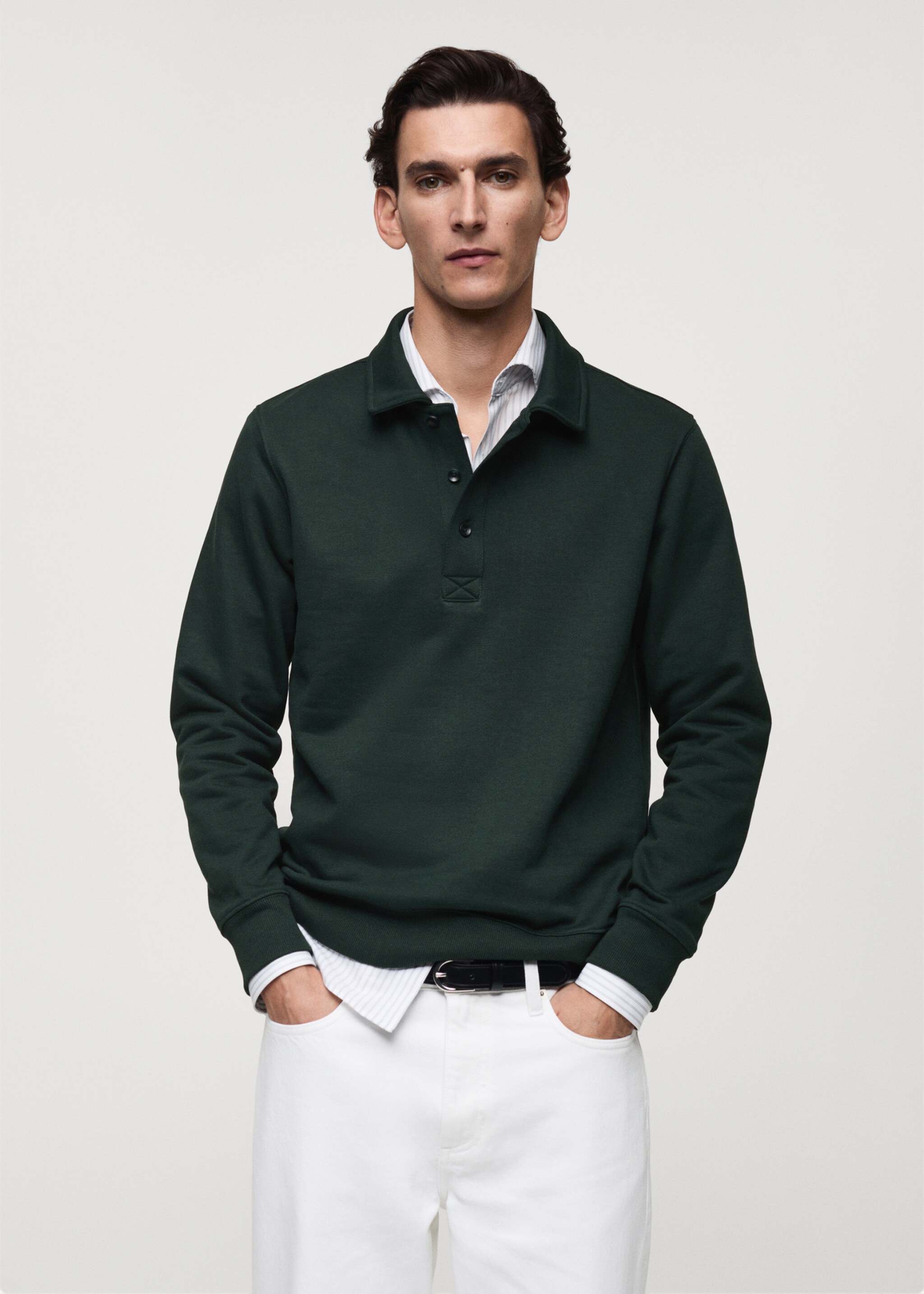 Sweat polo en coton gratté regular-fit - Plan moyen, Vert. Ref: 87020619-00.