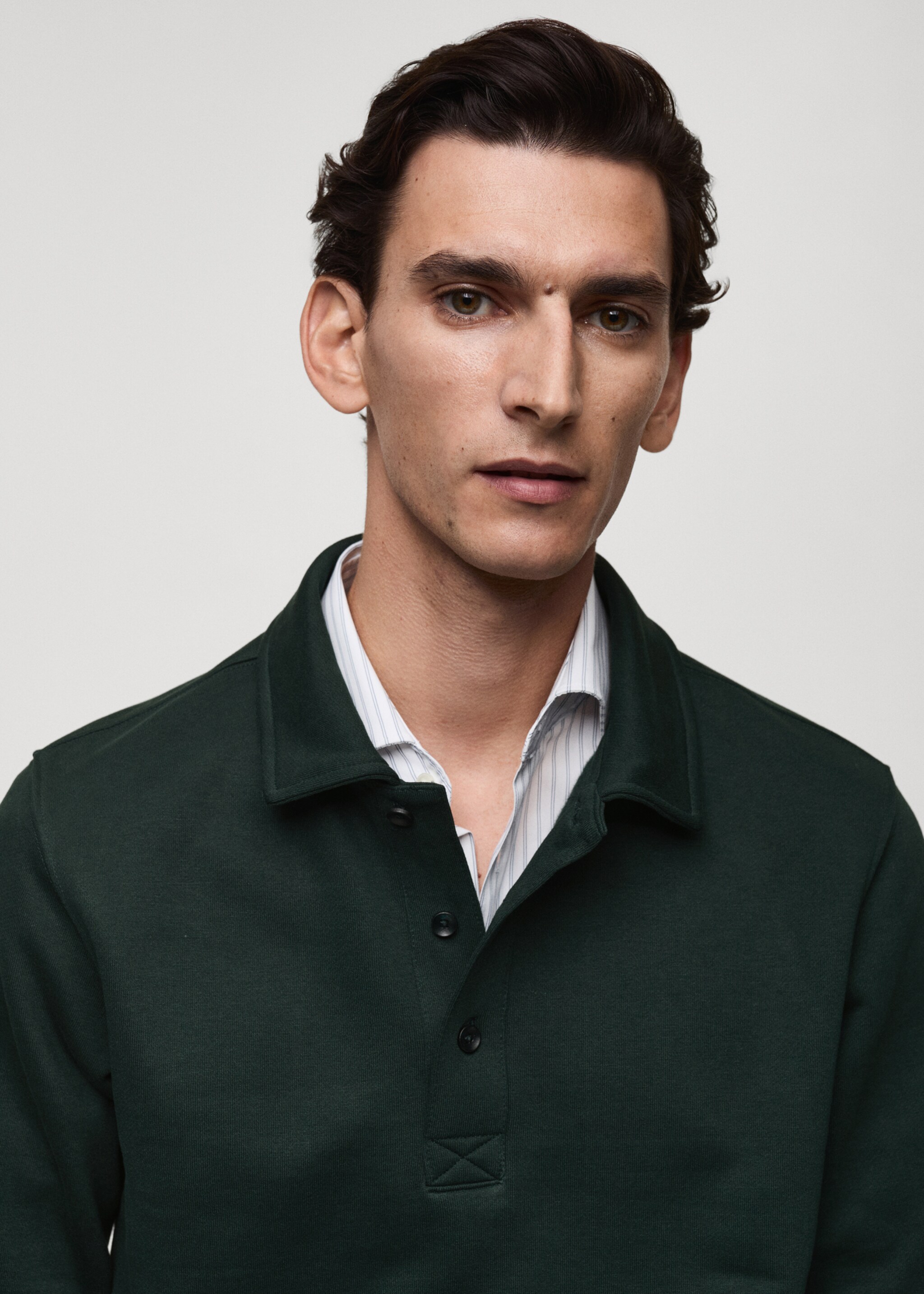 Sweat polo en coton gratté regular-fit - Détail de l'article 1, Vert. Ref: 87020619-00.