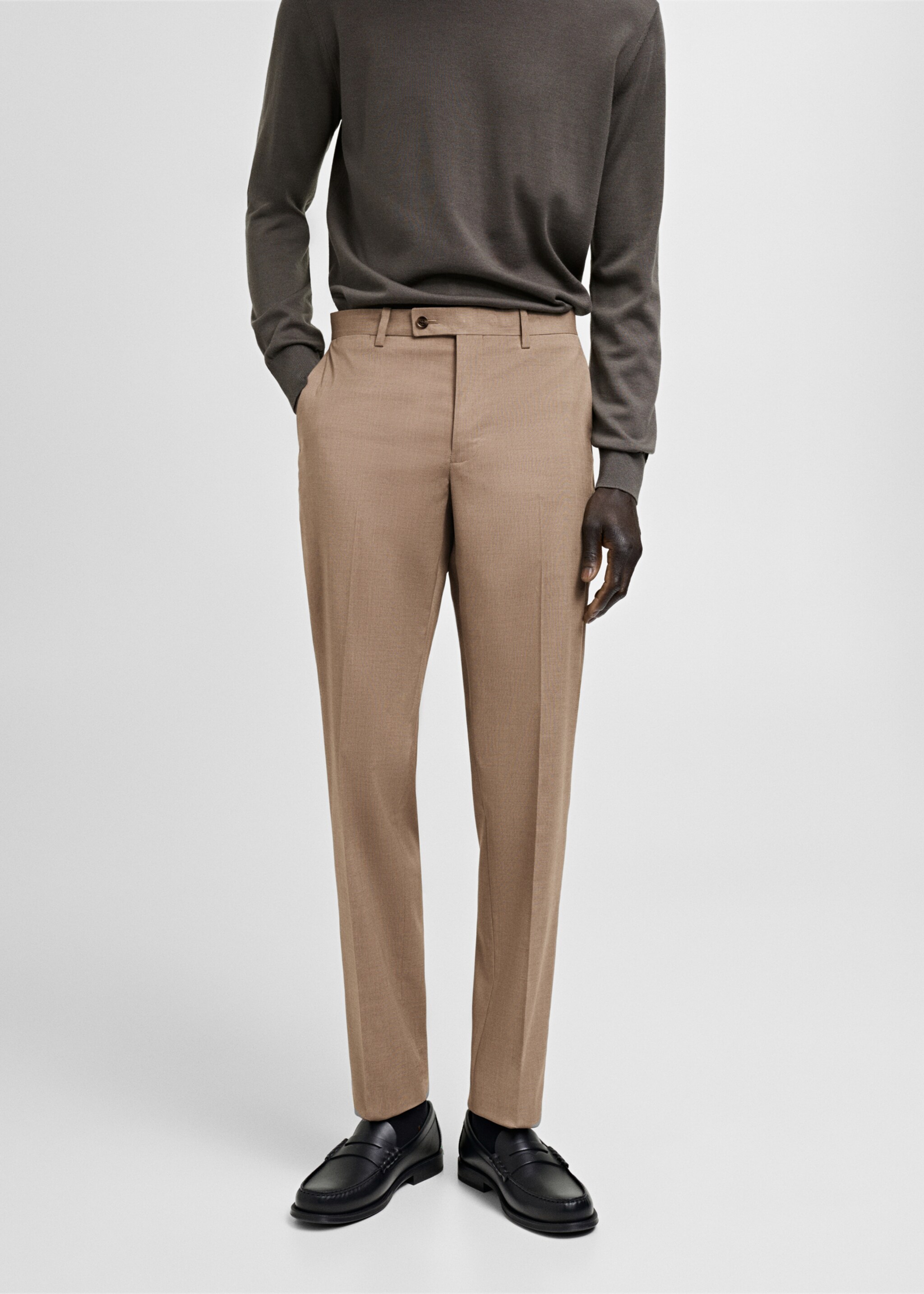 Milan slim-fit suit trousers - Medium plane, Beige. Ref: 87020633-00.