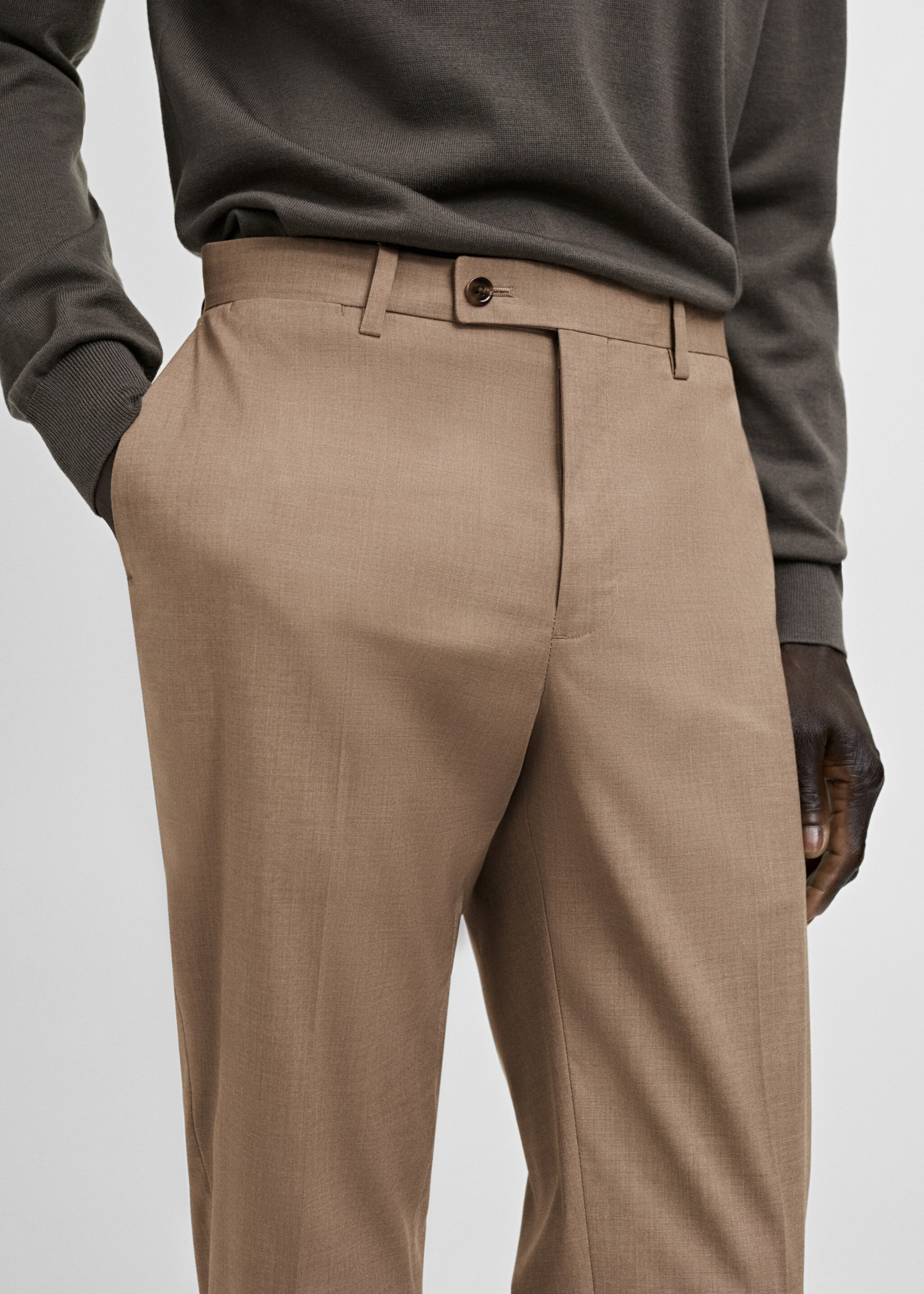 Milan slim-fit suit trousers - Details of the article 1, Beige. Ref: 87020633-00.