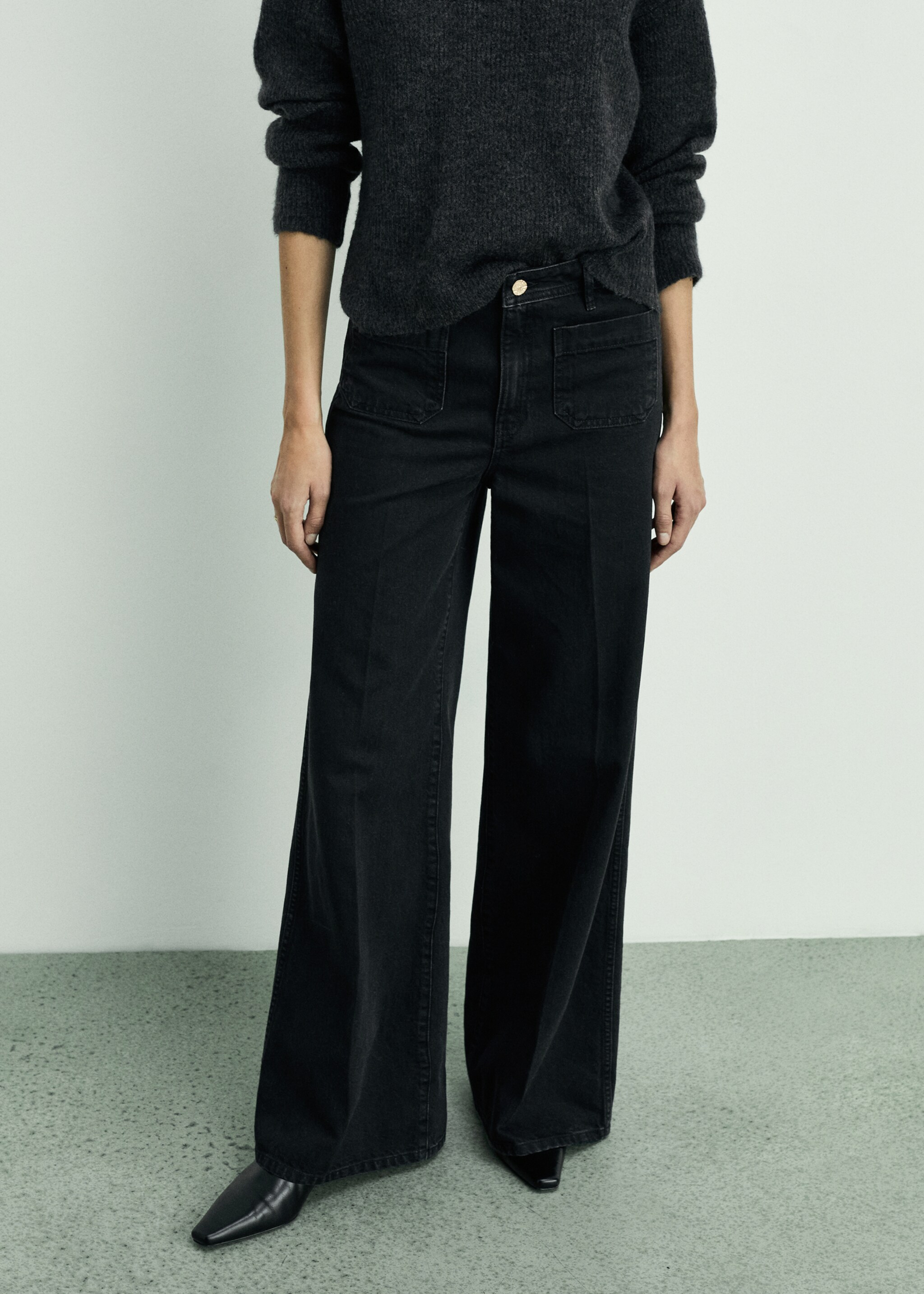 Wideleg jeans met zakken - Middenvlak, Black denim. Ref: 87020637-00.