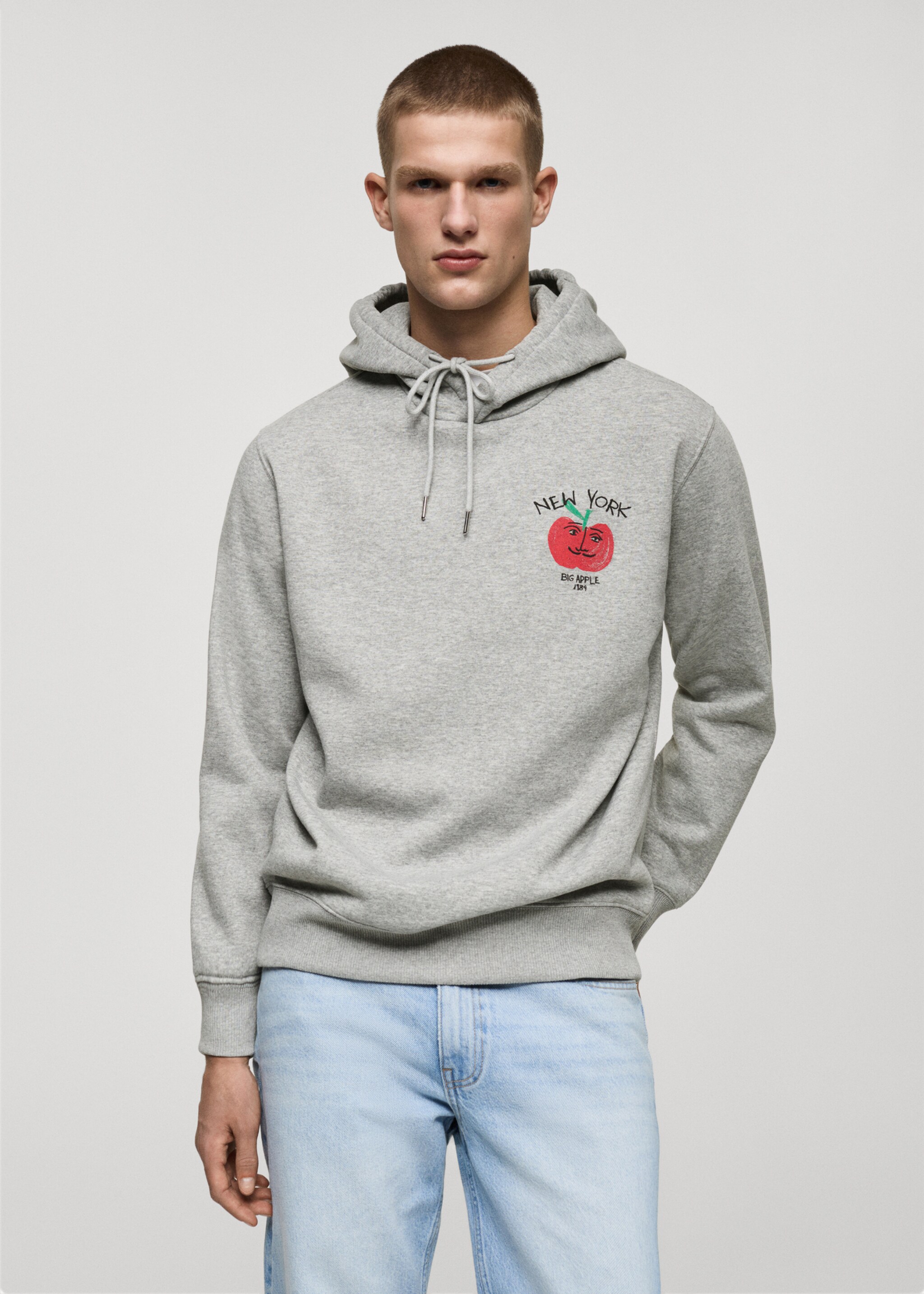 Pulover s kapuljačom i grafikom - Prikaz srednjeg dijela, Heather svjetlosiva. Ref: 87020639-00.