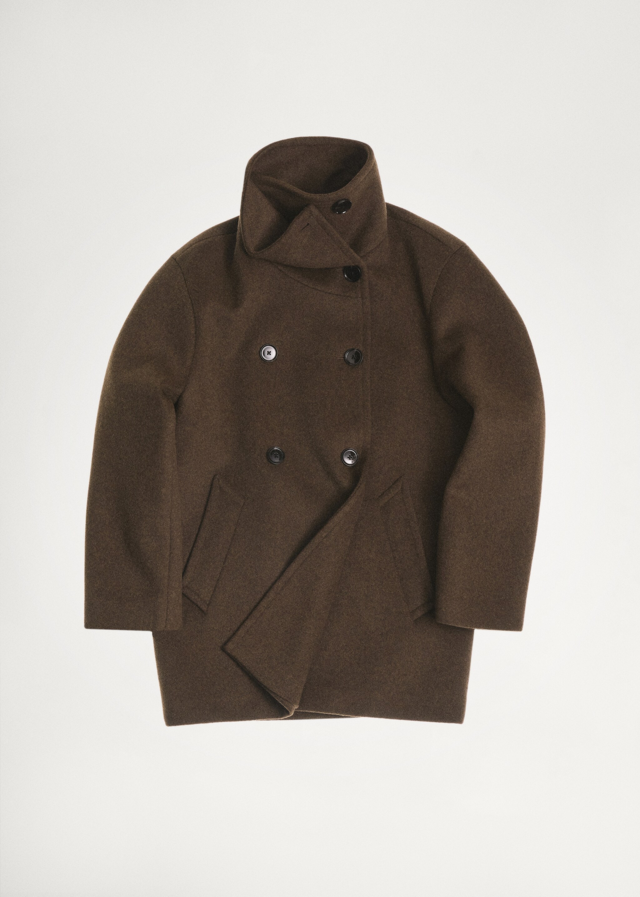 Vlněný midi kabát se šálovým límcem - Detail zboží 7, Khaki. Ref: 87020641-00.