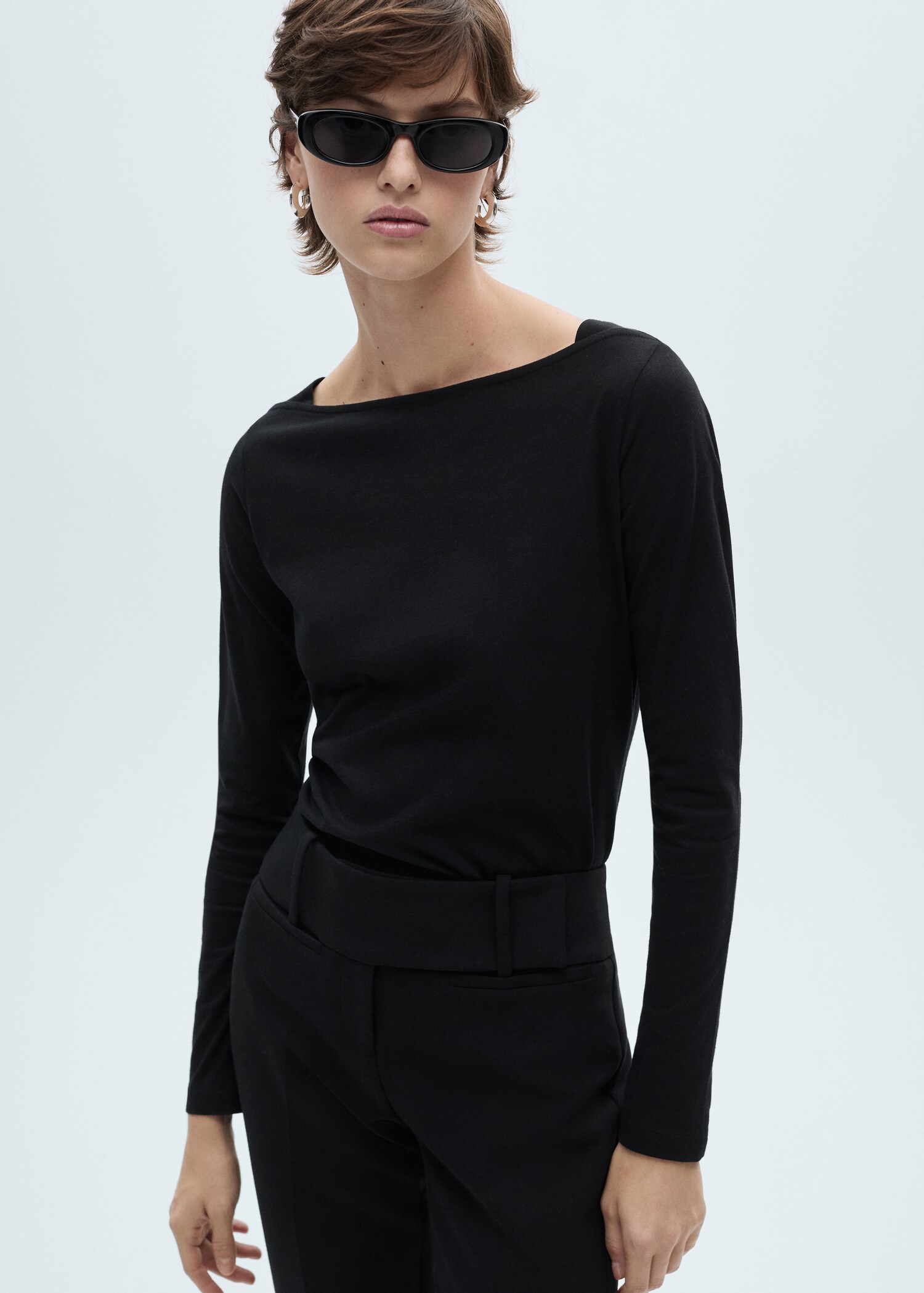 Cotton boat neck t-shirt - Medium plane