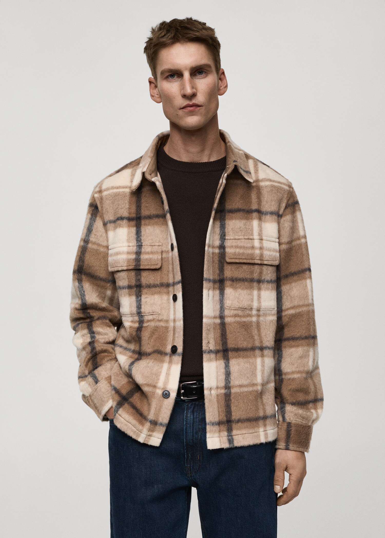 Check flannel textured overshirt - Medium plane