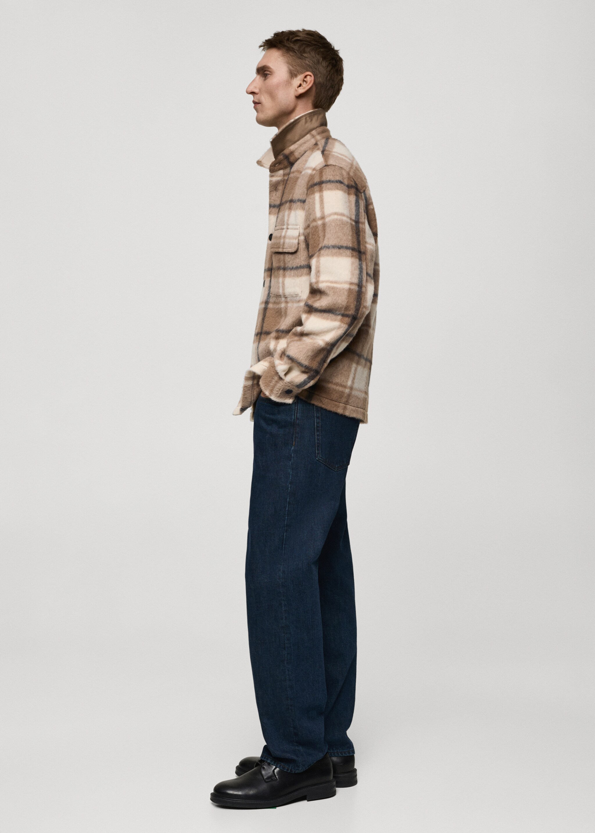 Check flannel textured overshirt - Details of the article 6, Beige. Ref: 87020644-00.